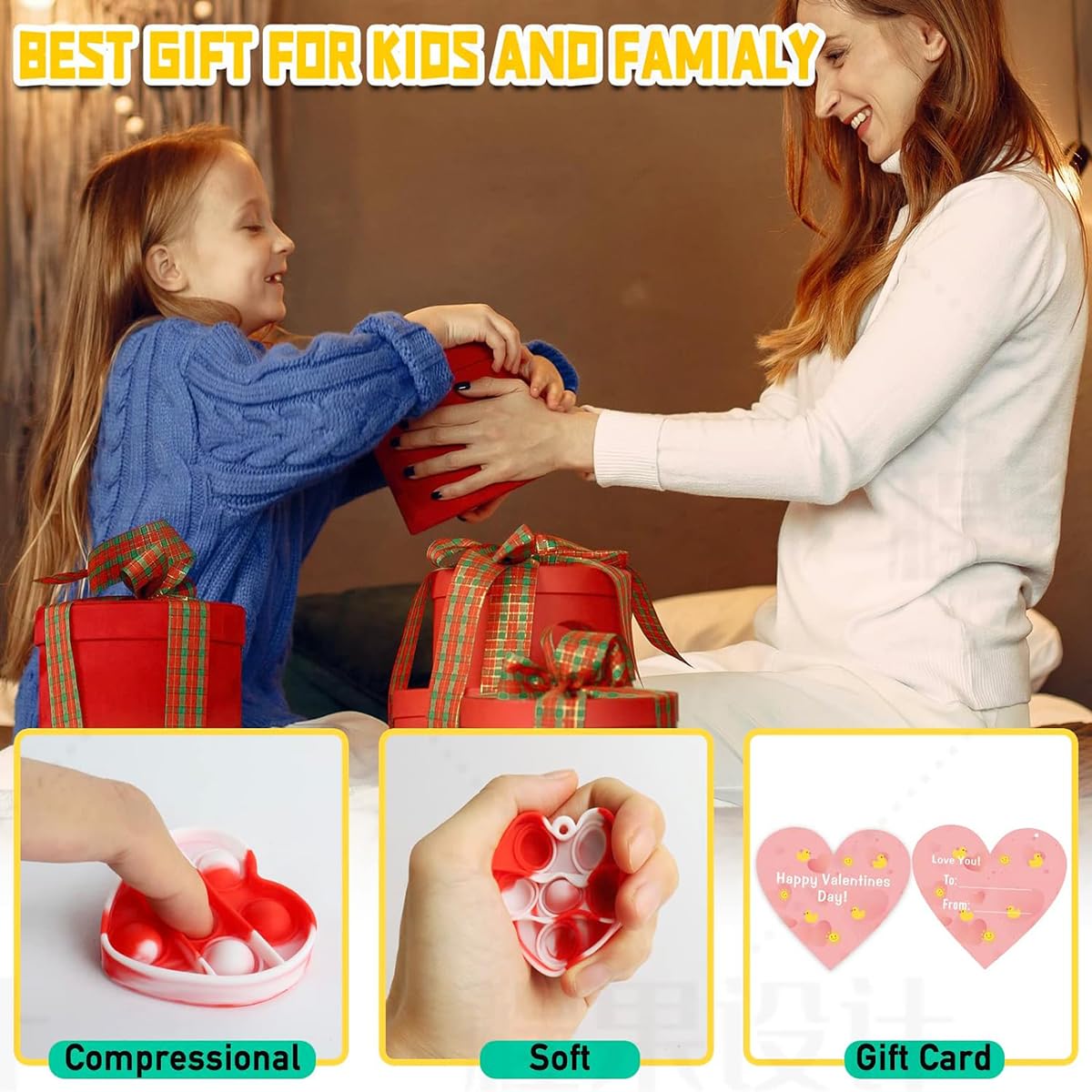Jdsty Valentines Day Gifts For Kids,24 Mini Pop Bubbles Bulk With Keychain,Stress Relief Sensory Fidget Pack For Kids School Cla