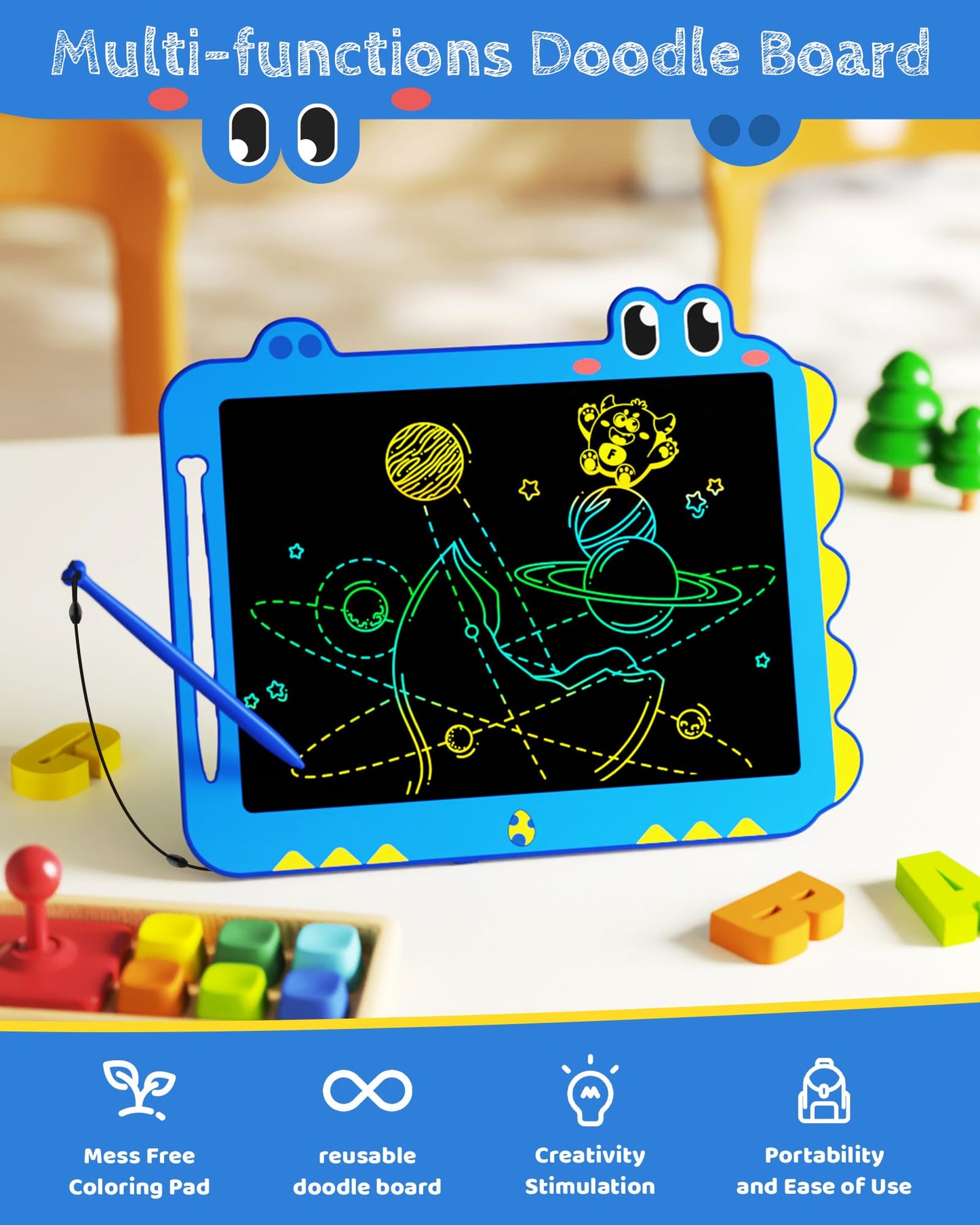 TEKFUN LCD Writing Tablet for Kids, 12 Inch Doodle Board for Toddlers, Colorful Drawing Tablet, Reusable Electronic Pads Educati
