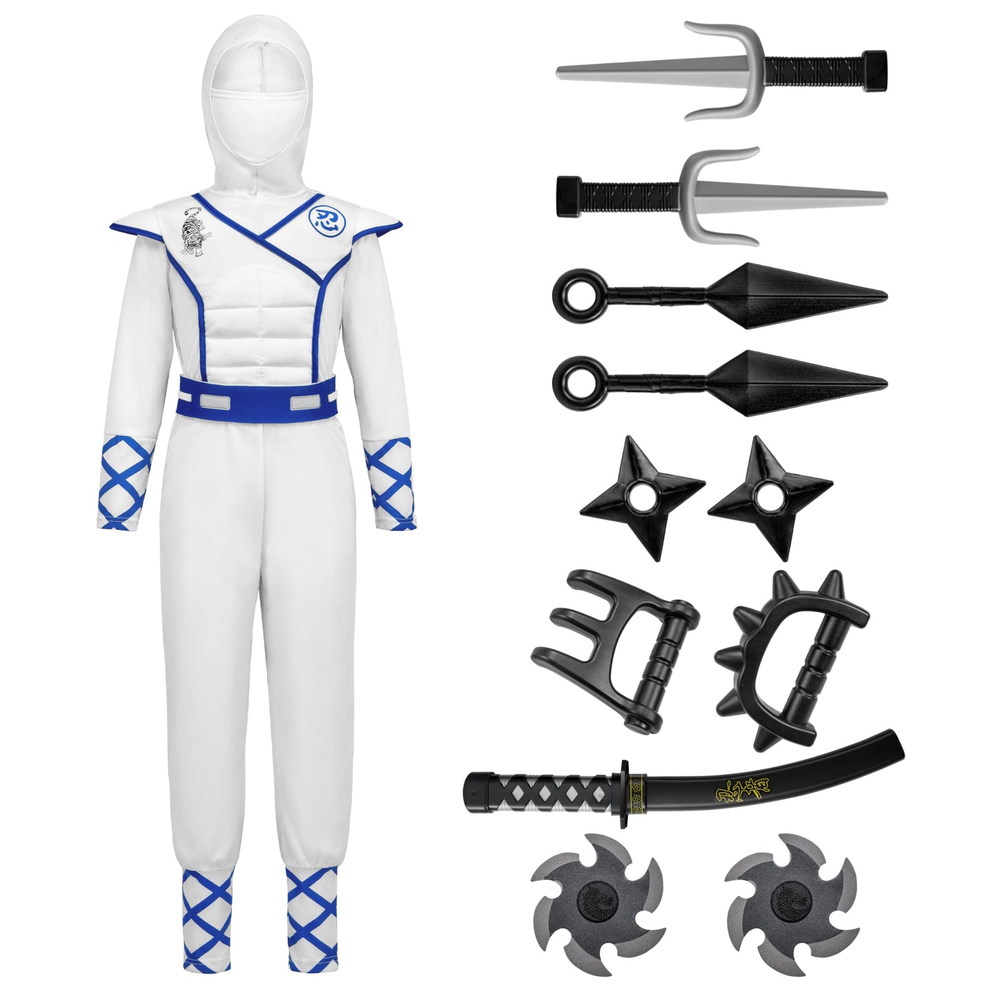 Spooktacular Creations Halloween Ninja Costume  White Ninja Outfit Set for Kids  Halloween Costumes with Accessories for Boys Dress Up and Role Play Party (Small  5-7 yrs)