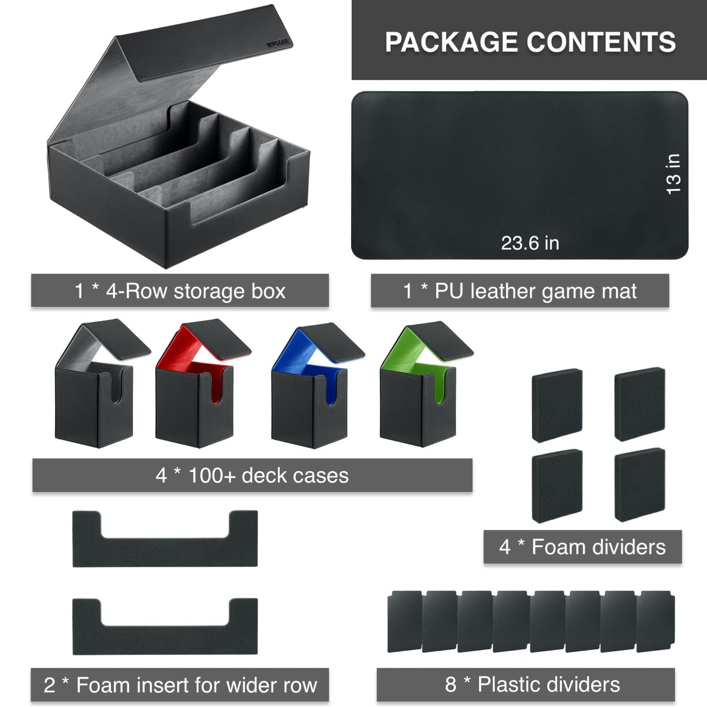 Wpgear Deck Cases Bundle Hold Up To 5000 Trading Cards, Storage Boxes Set Included 4-Row Case, 4 Small Deck Cases, Game Mat And Foam Divders, Compatible With Mtg, Commander, Ptcg, Magic Cards