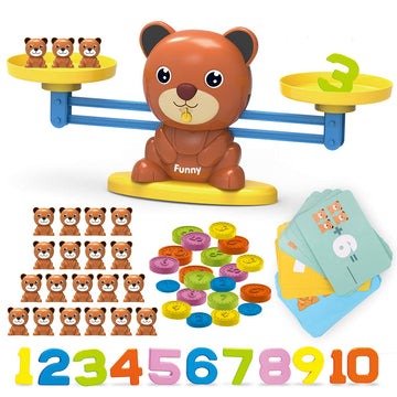 REMOKING Bear Balance Game, Funny Math Counting Toy with Numbers, Little Bears, Game Cards, Coins, Great Gifts for Kids 3 Years 