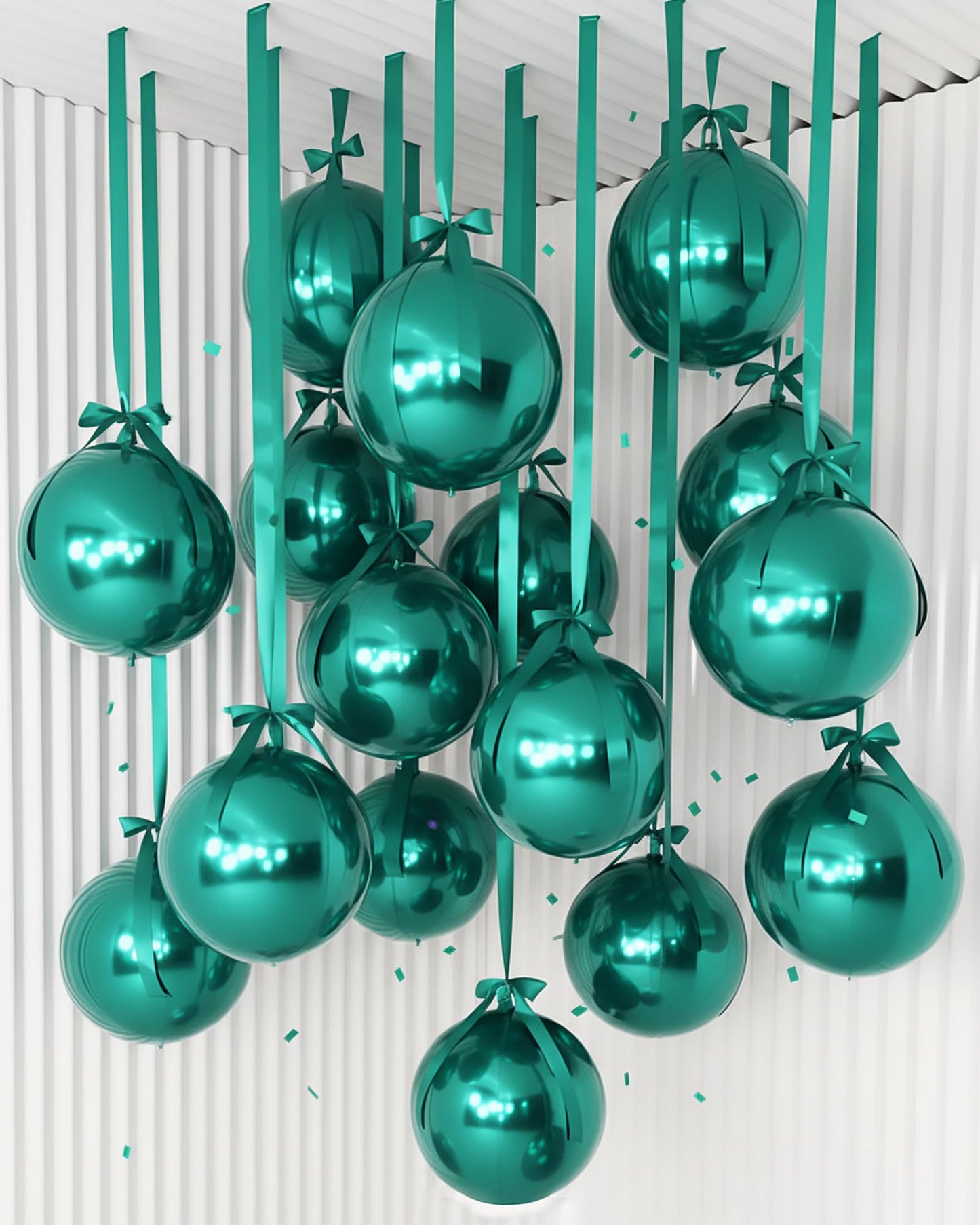 Jenaai 30 Set Round Foil Balloons Bulk 22 Inch 4d Metallic Giant Balloons Set with Satin Bows Ribbon for Ceiling Holiday Ornamen