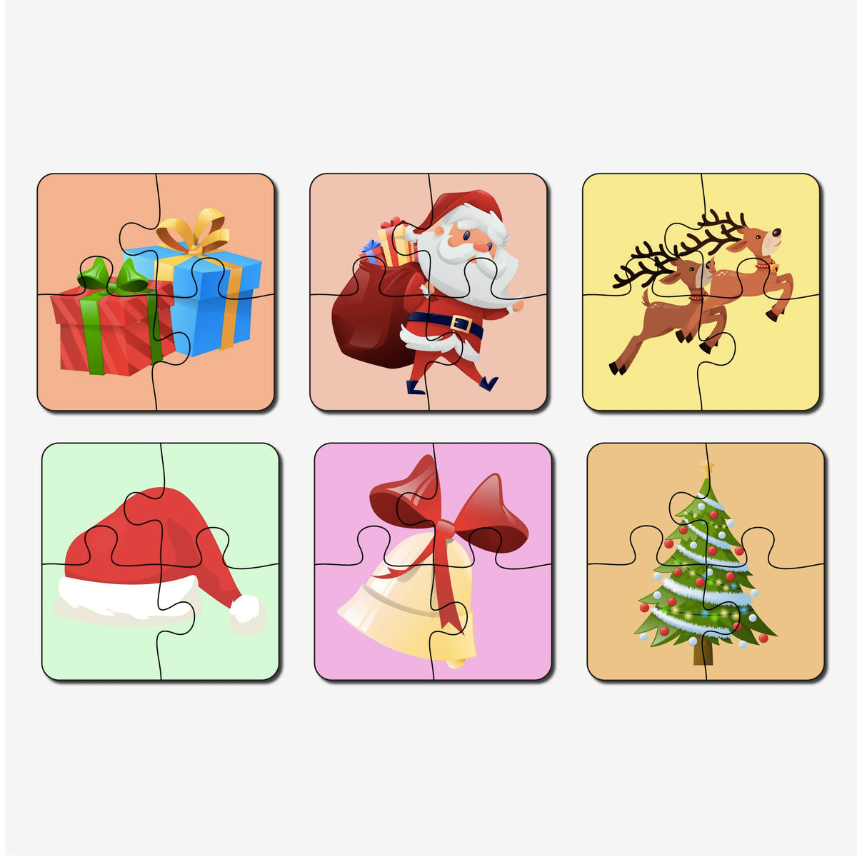 Mini Leaves Christmas 4 Pieces Wooden Jigsaw Puzzle Set Of 6 With Wooden Box For Kids 2+ Above | Social Development | Fine Motor