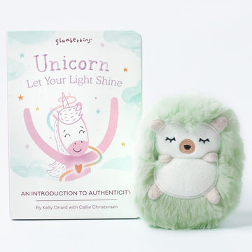 Slumberkins Unicorn, Let Your Light Shine Board Book & Seafoam Hedgehog Mini | Supports Authenticity & Social Emotional Intellig
