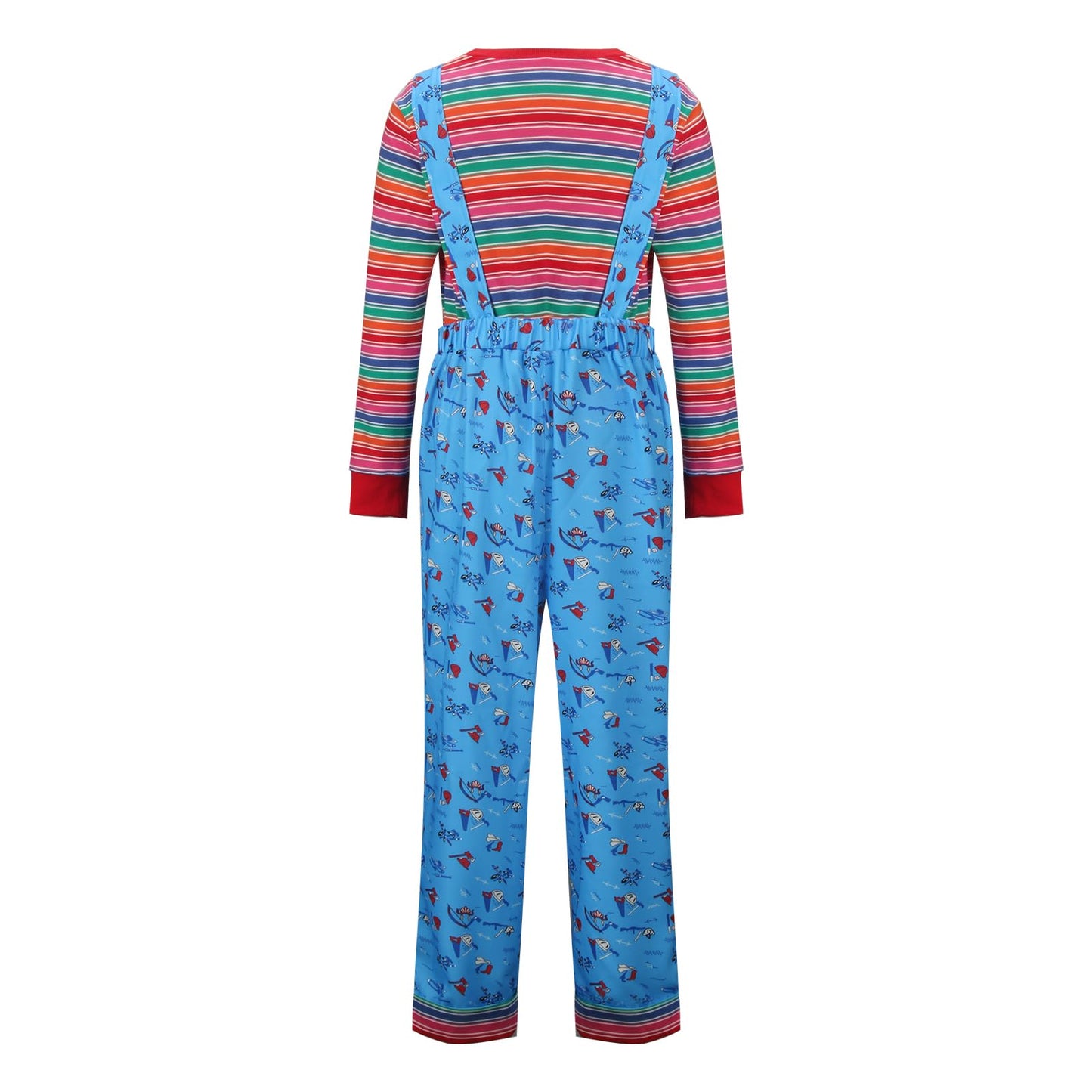 Foghorn Kids Chucky Halloween Costume Boys Girls Blue Floral Overalls Striped Top Rompers Jumpsuit Cosplay Outfit(150)