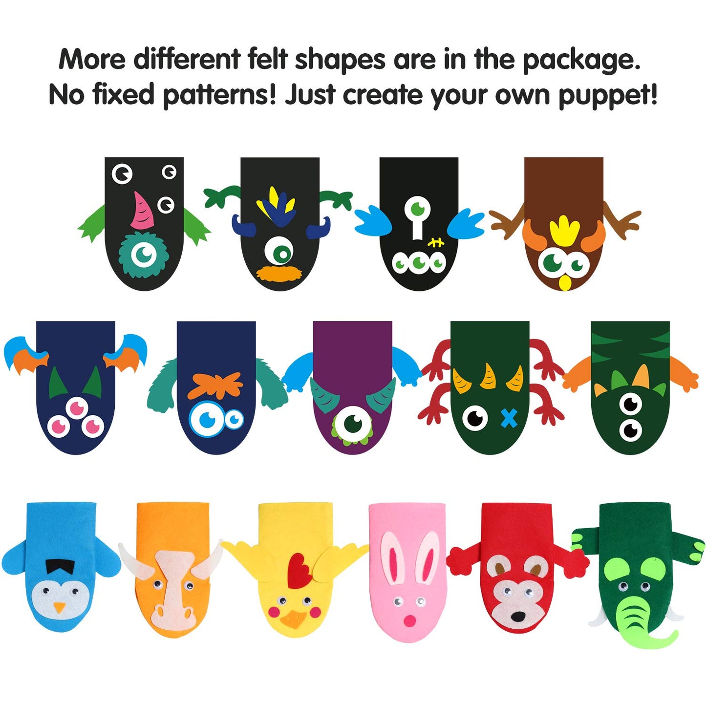 Watinc 18Pcs Hand Puppets Making Kit For Kids Art Craft Felt Sock Monster Puppet Creative Diy Make Your Own Puppets Pipe Cleaners Pompoms Storytelling Role Play Party Supplies Gift For Girls Boys