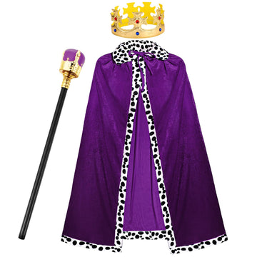 Shinymoon 3 Pcs Halloween Prince Costume For Kids King Crown Robe And Scepter Prince Costume For Boys King Prince Cosplay (Purpl
