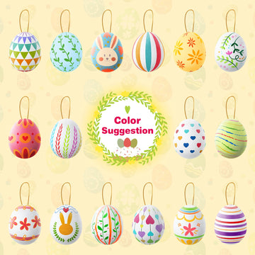 Springflower Easter White Eggs Painting Kit - Paintable Hanging Flocking Eggs With Rope, Diy Design, 28Pcs