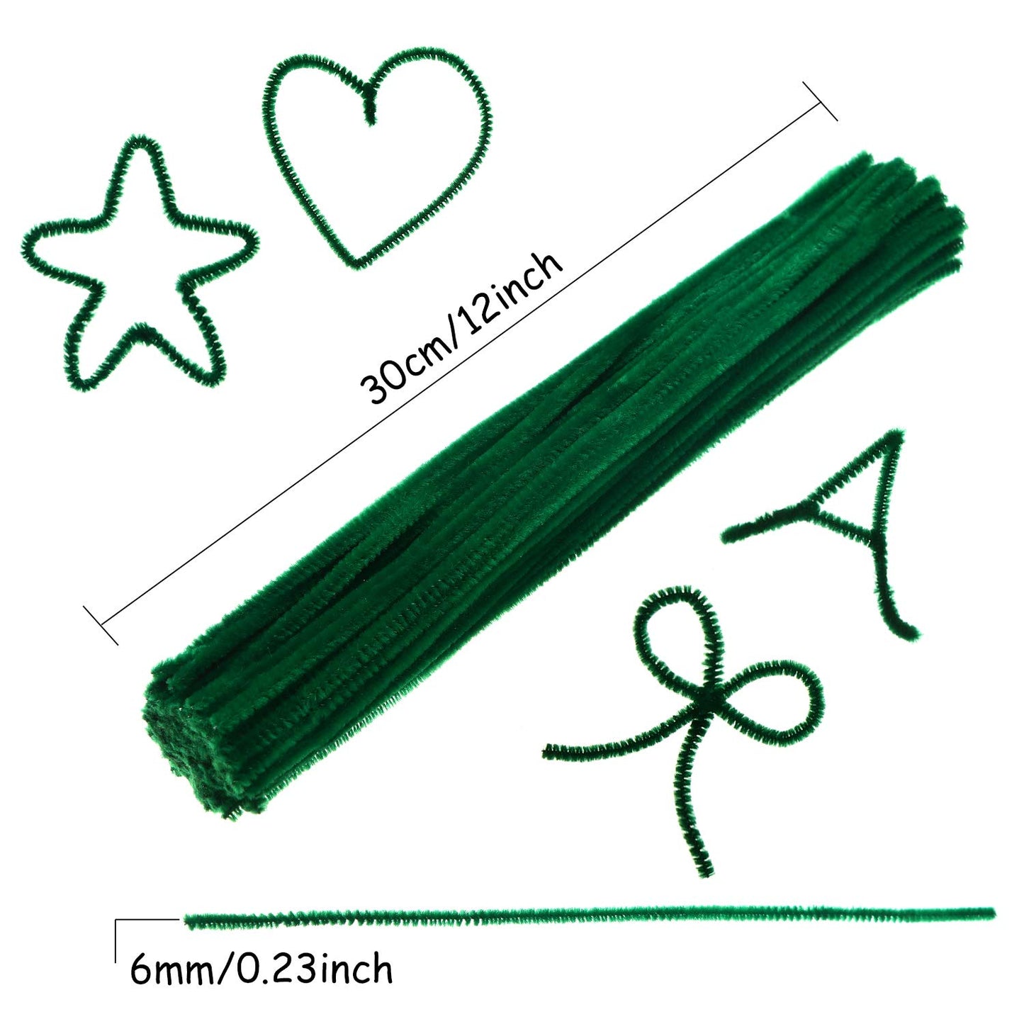 400 Pieces Christmas Chenille Pipe Cleaners Jumbo Fluffy Chenille Stem for DIY Craft(Green)
