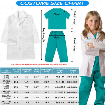COTATERO Doctor Scrubs Costume for Kids With Stethoscope Lab Coat Career Day Costume Doctor Dress Up For Boys Girls 3-12