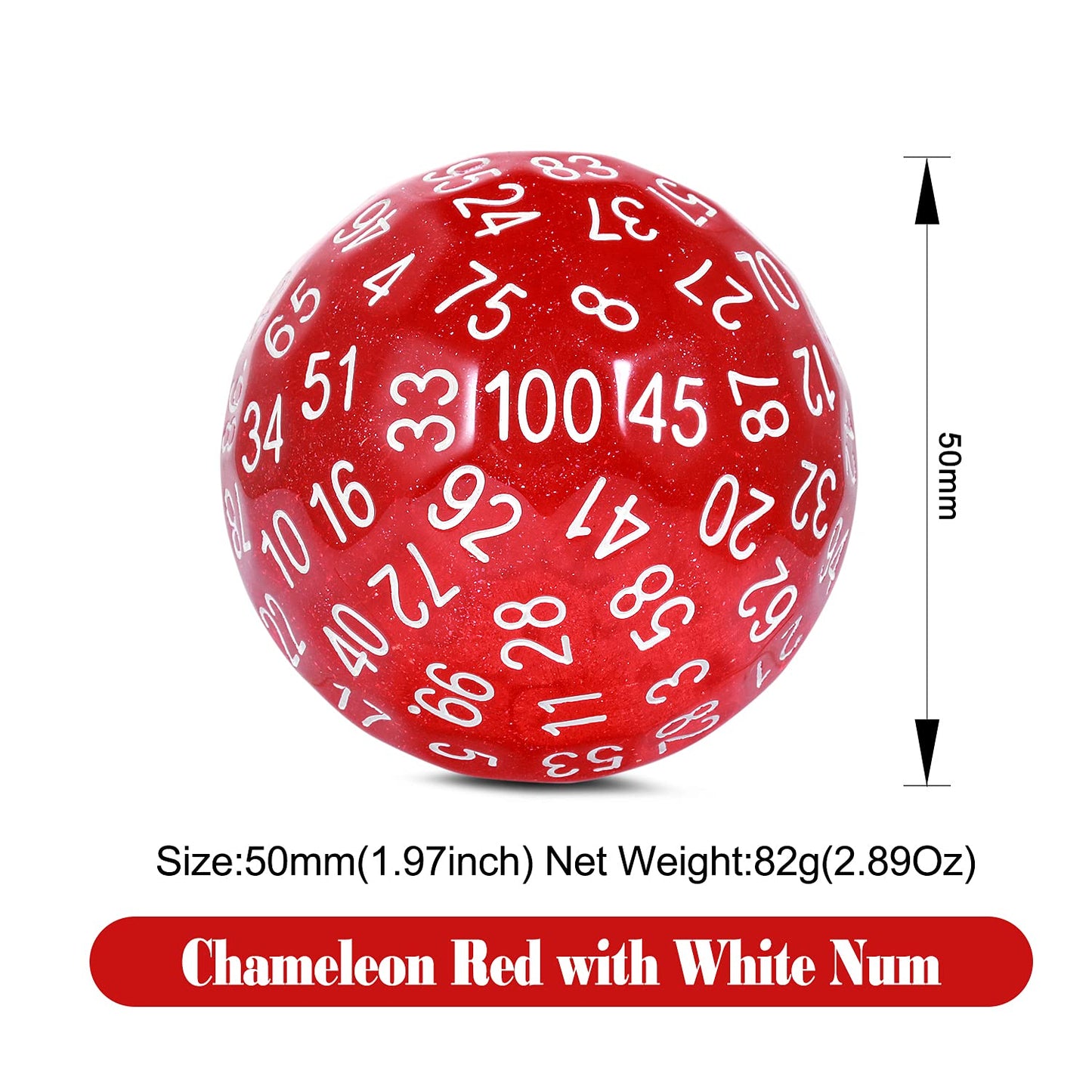 Dndnd Glitter Red Single D100 100 Sided Dice With Velvet Pouch (Glitter Red With White Number)