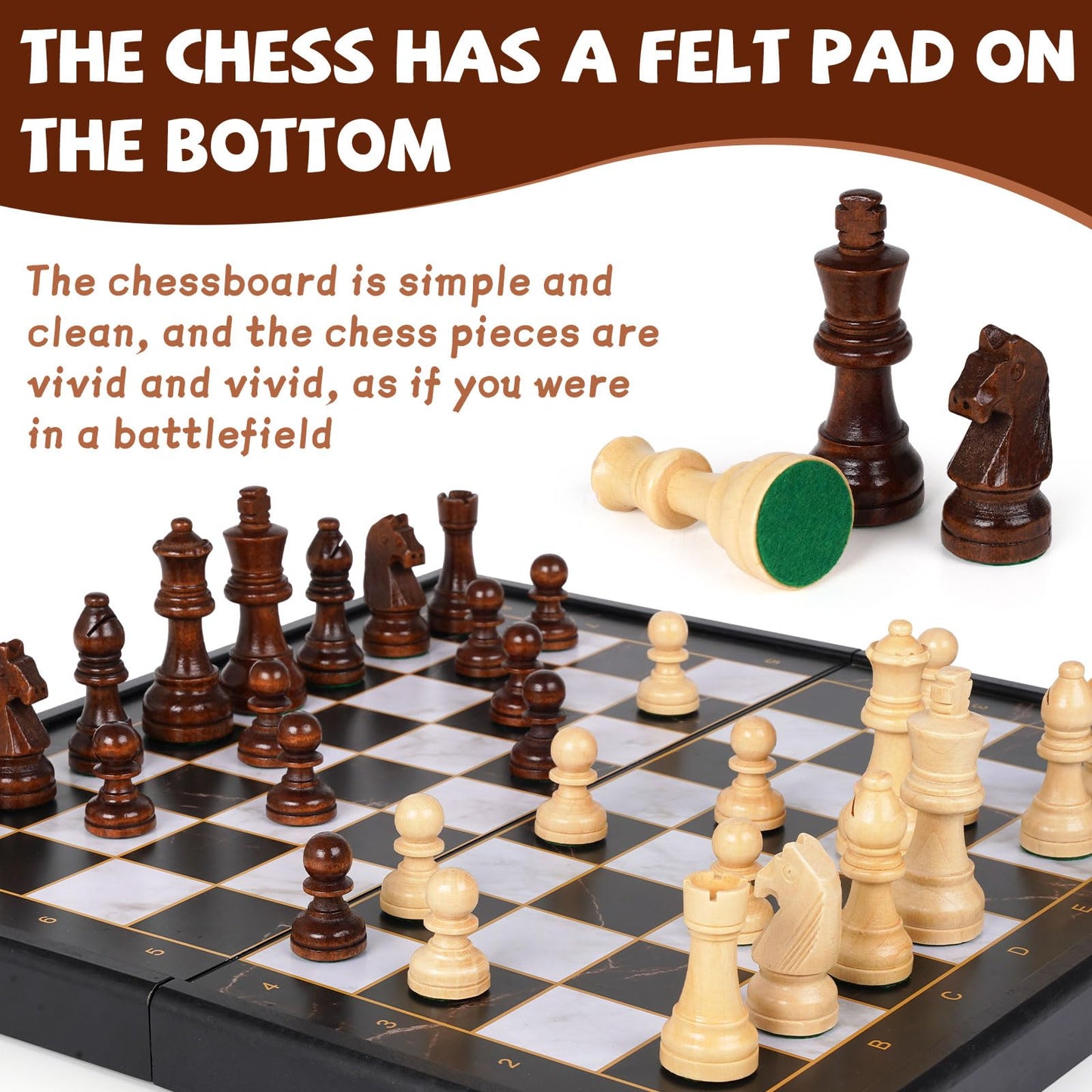 15-Inch Wooden Chess Set - enhanced Folding Wooden Chess Board with Carved Chess Pieces  Built-in Storage  Portable and Travel-Friendly Chess Game Sets for mature-themeds and Kids