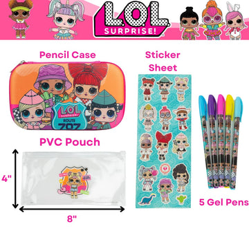 Innovative Designs Lol Surprise Dolls Pencil Case Set With Lol Stickers And Gel Pens For Girls, Molded With Zip Closure, Pink