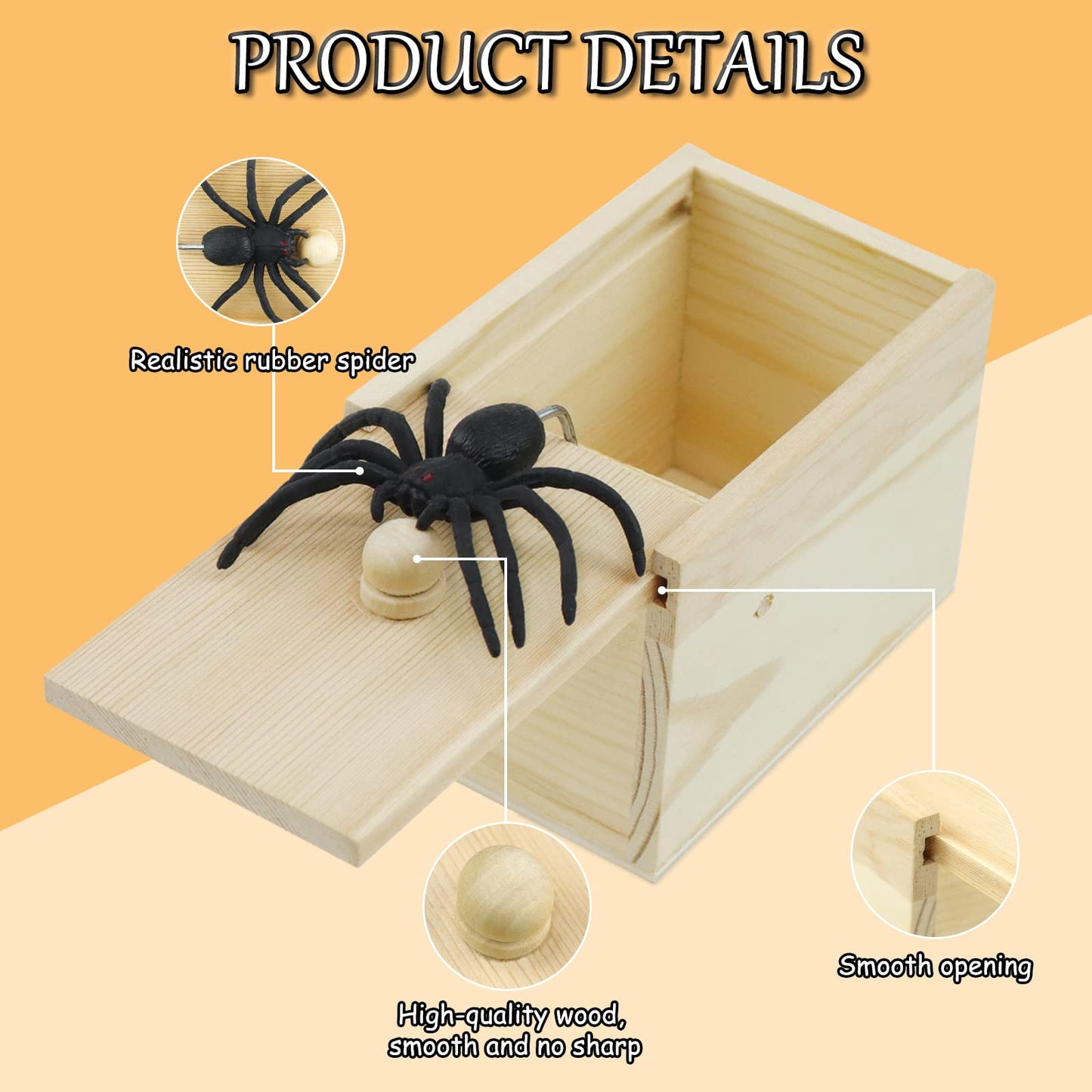 Gooswexmzl Spider Scare Prank Box, Pop Out Rubber Spider Handmade Wooden Scare Box, Fun Surprise Joke Toy, Practical Toy For Kids Adults