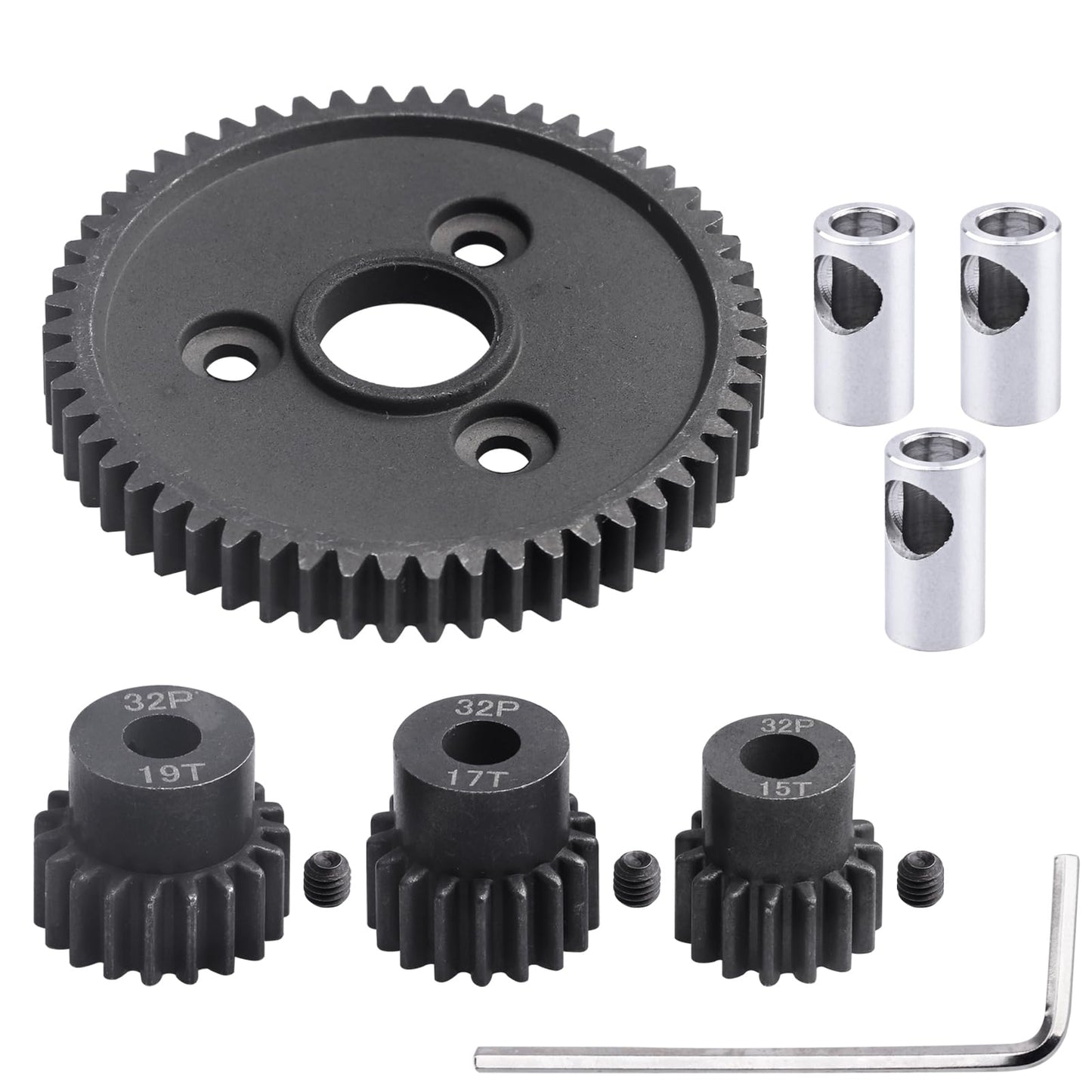 AllinRC 54T 0.8 32 Pitch Metal Steel 3956 Spur Gear with 15T 17T 19T Pinions Gear Sets Motor Gears for 1/10 Traxxas Slash 4x4 4W