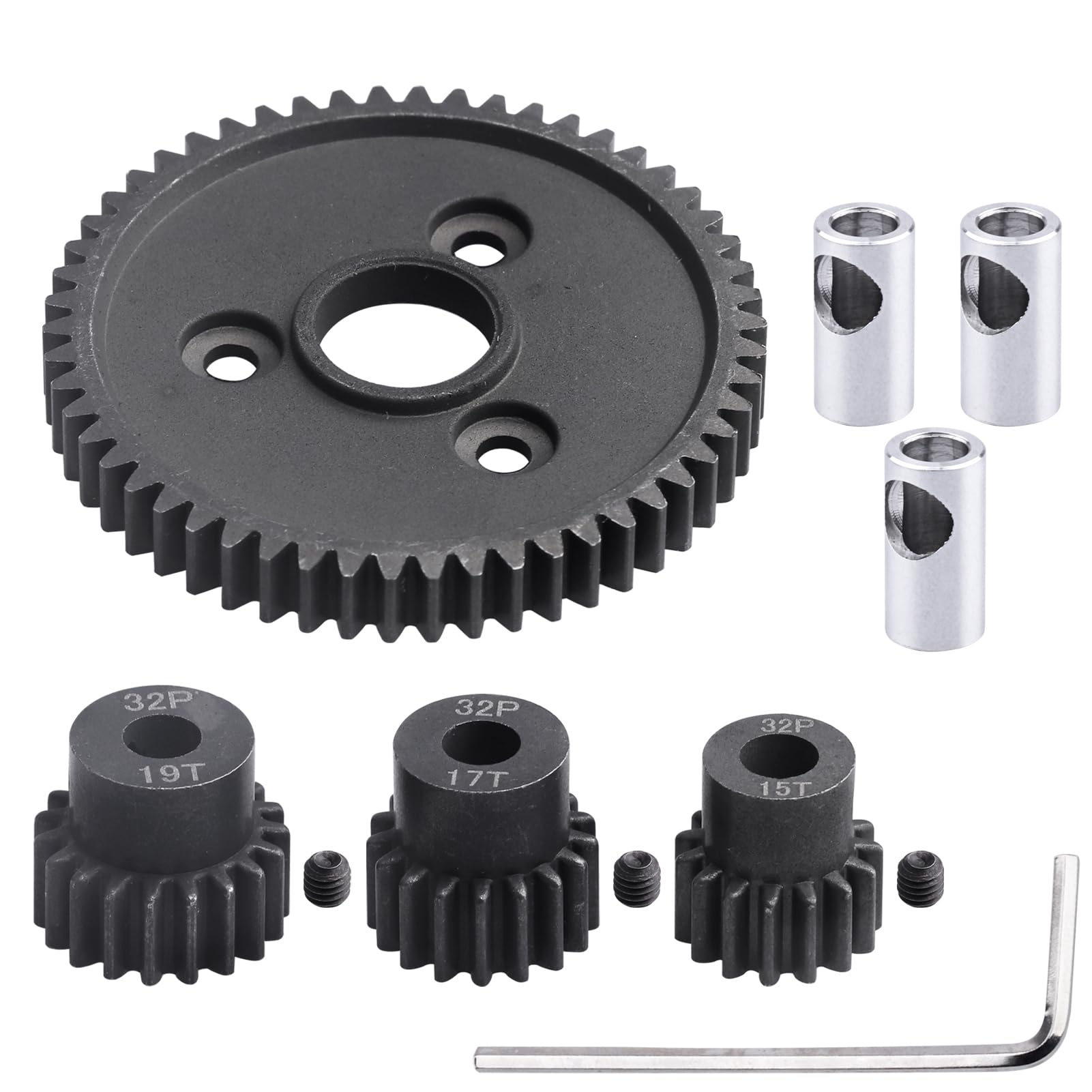 AllinRC 54T 0.8 32 Pitch Metal Steel 3956 Spur Gear with 15T 17T 19T Pinions Gear Sets Motor Gears for 1/10 Traxxas Slash 4x4 4W