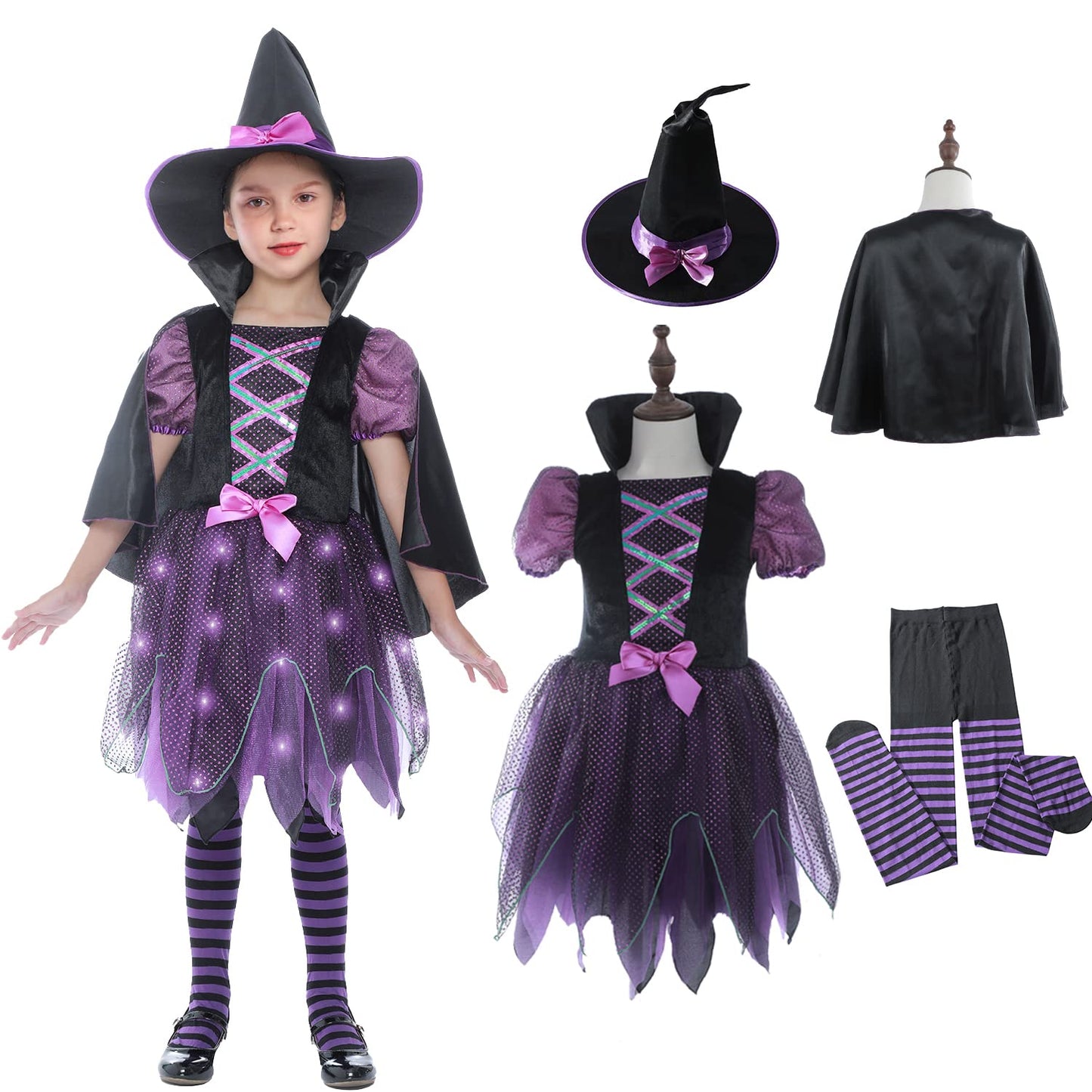 Sincere Party Deluxe Light Up Purple Witch Costume For Girls With Hat 5-6Years