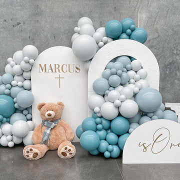 148Pcs Dusty Blue Balloon Arch Kit,Double Stuffed Blue Balloon Garland Pastel Blue Grey White Balloons Slate Blue Balloon Arch F