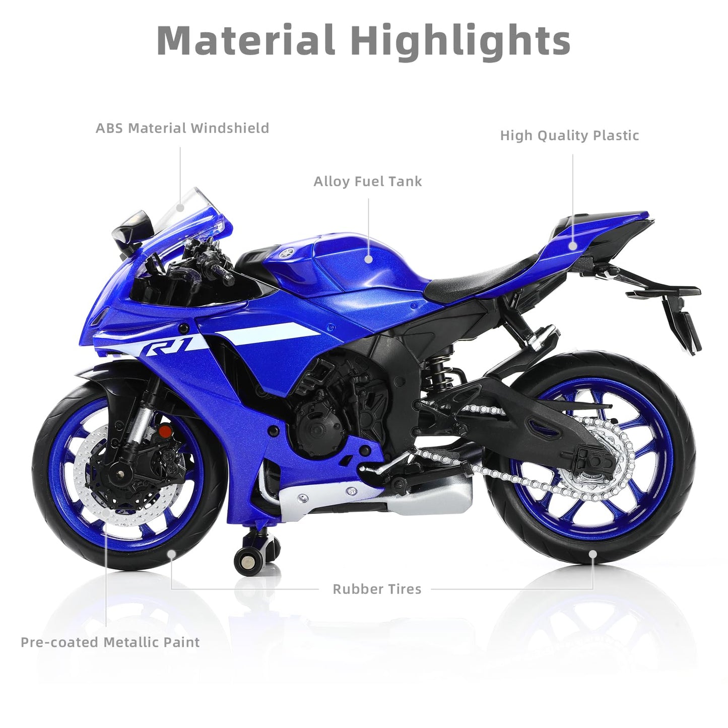 Risopen 1:12 Motorcycle Model For Yamaha Yzf-R1M 1000R Alloy Diecast Motorcycle Model Toy Mini Moto Gift(Blue)