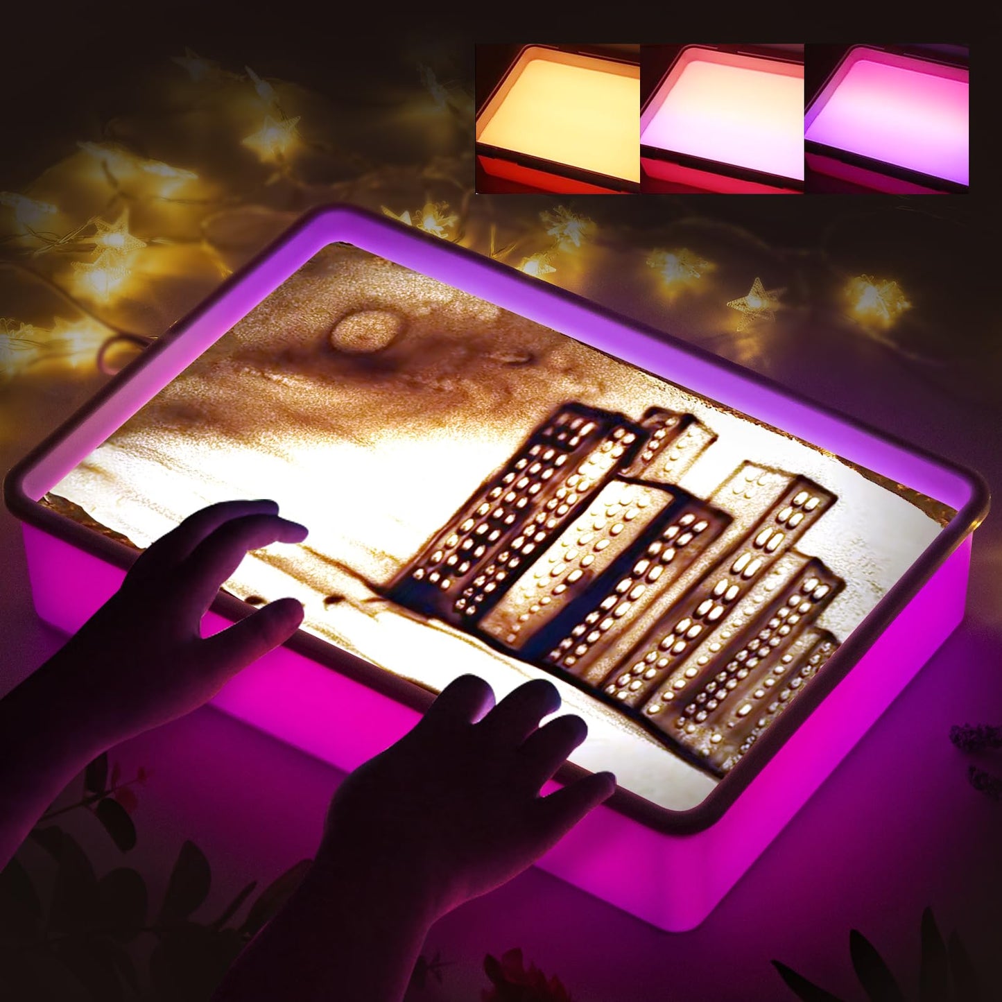 Odoorgames Sand Painting Light Box, Light Table for Kids - 3 Color Temperature & 10 Levels Adjustable Brightness, 16 (Purple)