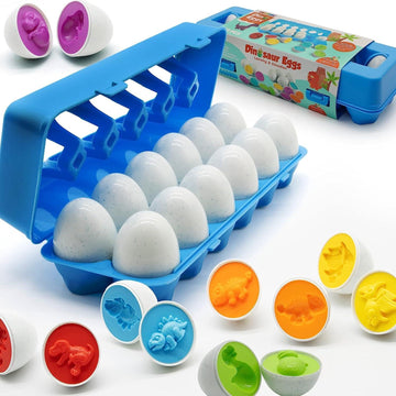 Moontoy Dinosaur Matching Eggs For Toddlers - Easter Eggs Toy - 12Pcs Educational Learning Color & Shape Recognition Montessori Stem Toy, Sorting Fine Motor Skills, Easter Gift, Easter Basket Stuffers