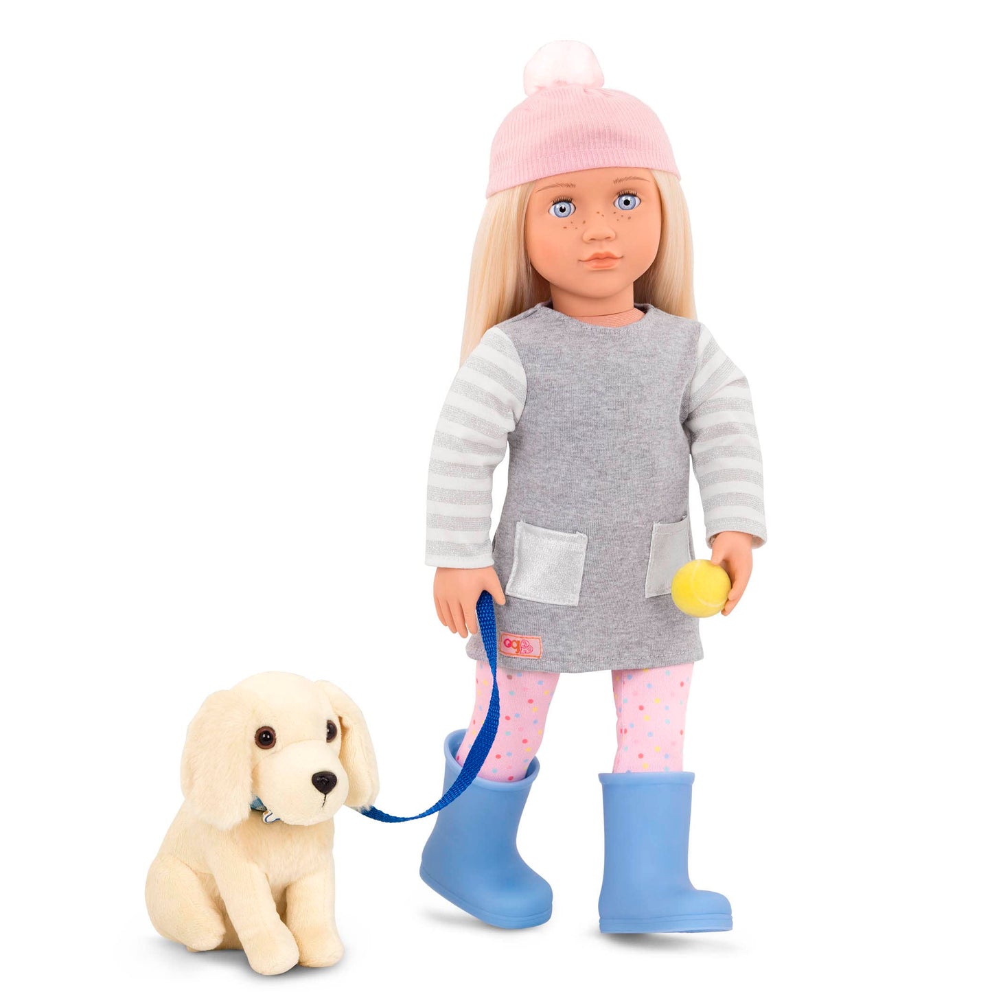 Our Generation Meagan Play Doll Set with Dog, 18 inch Pink Plastic, Model RXZER24, for Toddlers 3 Years and Up