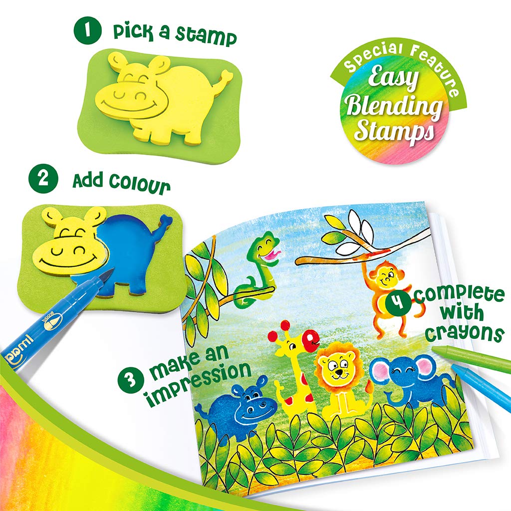 Imagimake Stamp Art Animal Kingdom | Crafts for Kids Ages 3-5 | Stamps for Kids with Easy Blending Pens | Arts and Crafts for Ki