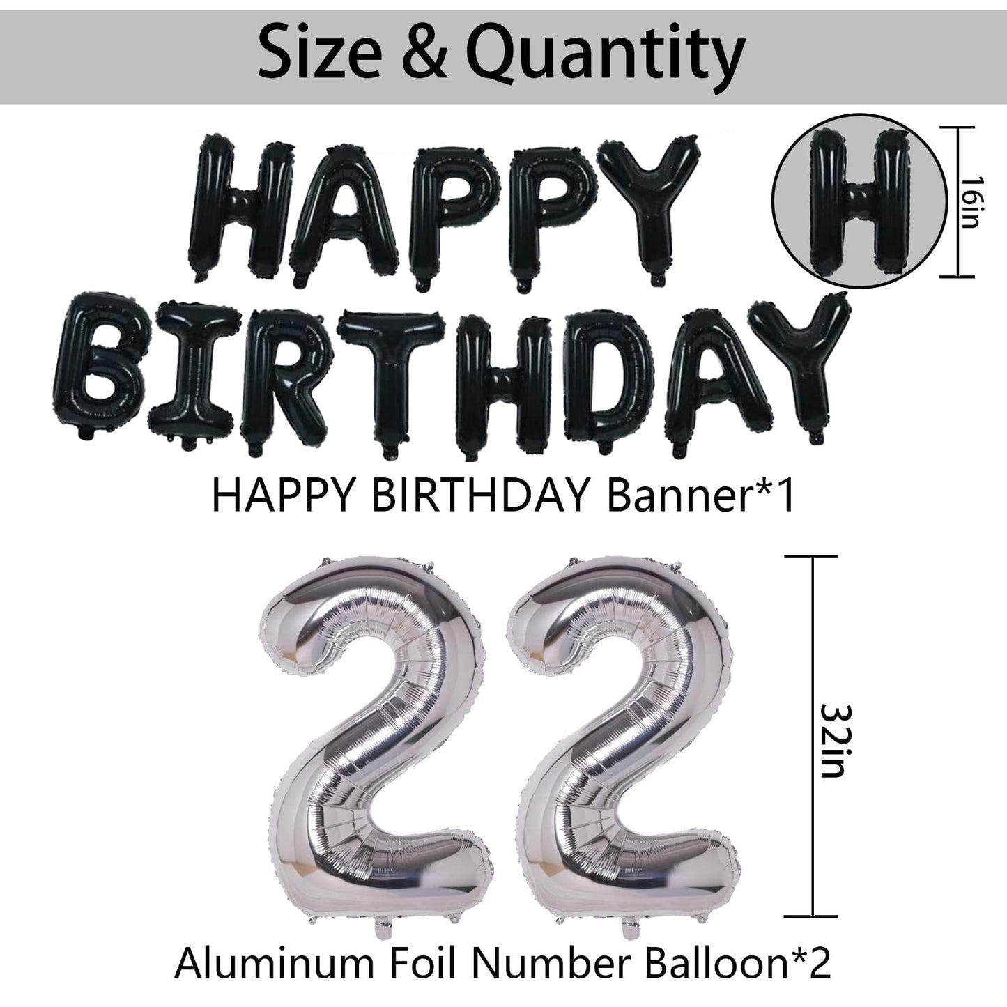Naninuneno 22Nd Black Silver Birthday Party Decorations For Men Women, Happy 22 Birthday Party Supplies With Black Happy Birthda