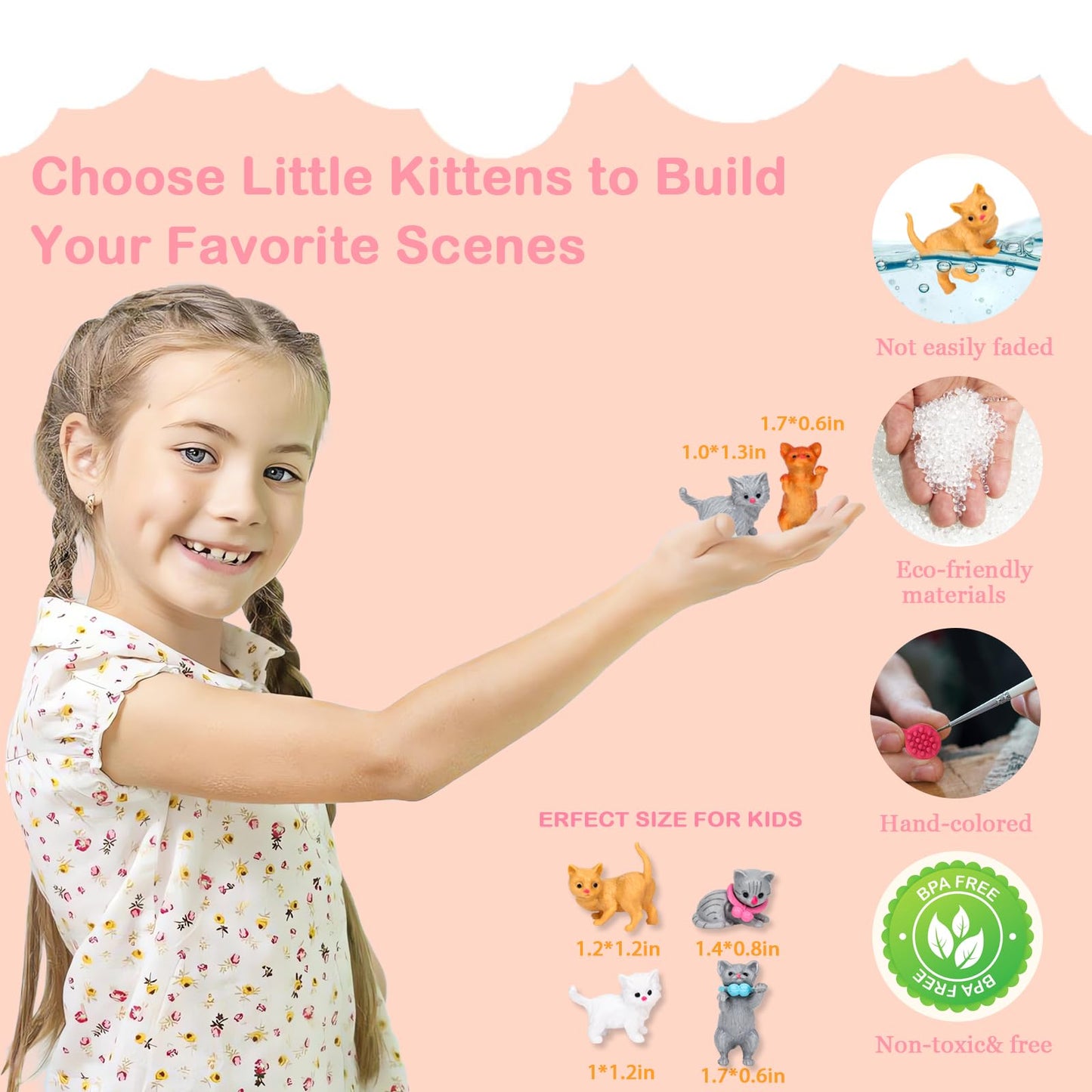 Sweetace 43Pcs Cat Toys For Kids Pretend Play Cat Figures Playset Toddler Toy Interactive Kitten Role Play Set Realistic Cats Ca