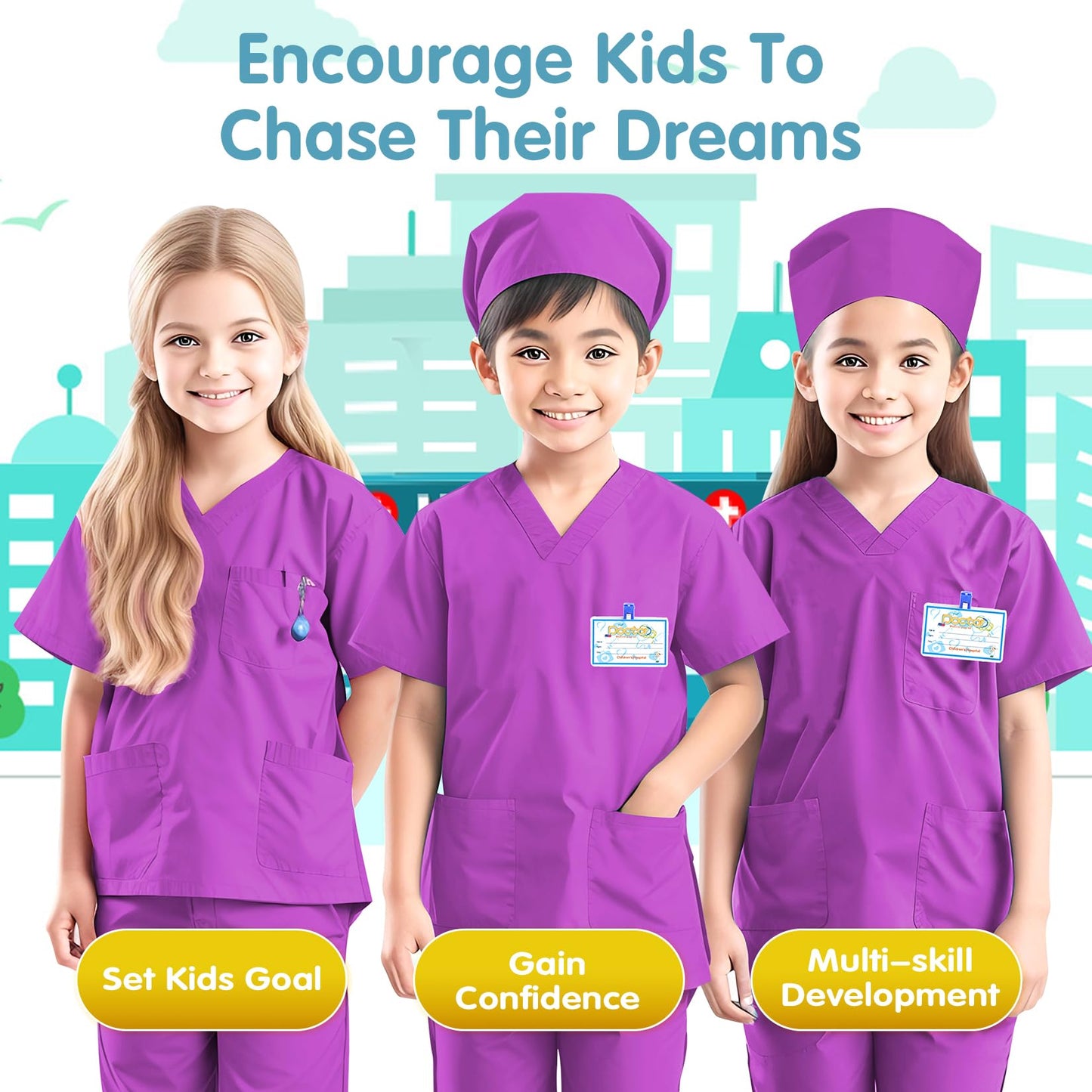 Riorand Doctor Costume For Kids,Toddler Nurse Scrubs Career Day Costume Halloween Dress Up Cosplay For Boys Girls 3-11 Years (Pu