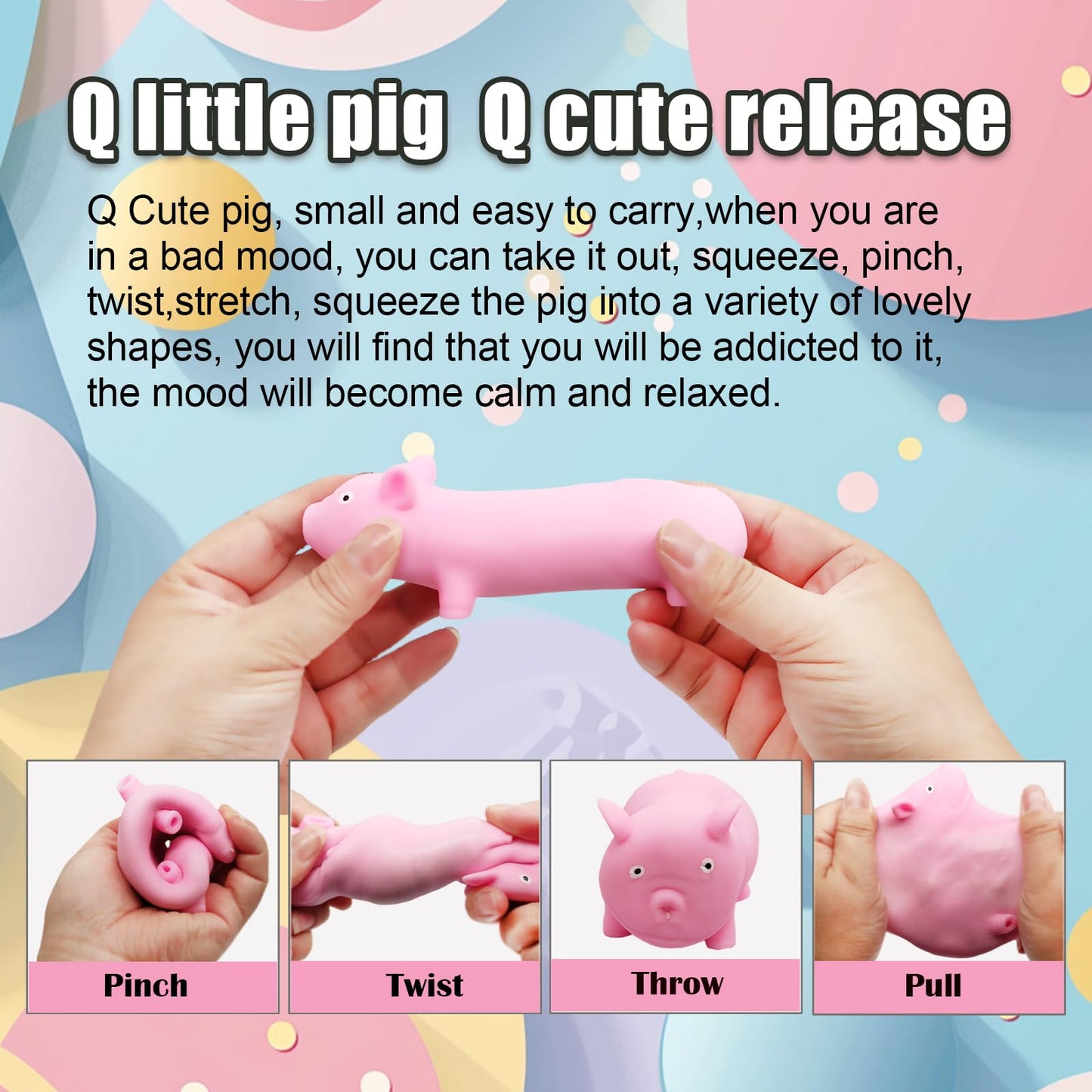 ZHEBAG Cute Pink Pig Stress Toys  Cute Animal Squishy Pig Fidget Sensory Toys Stress Relief Toy Gifts for Children and mature-themeds  Stress Relief Squishy Toys for Kids (4 Pack)