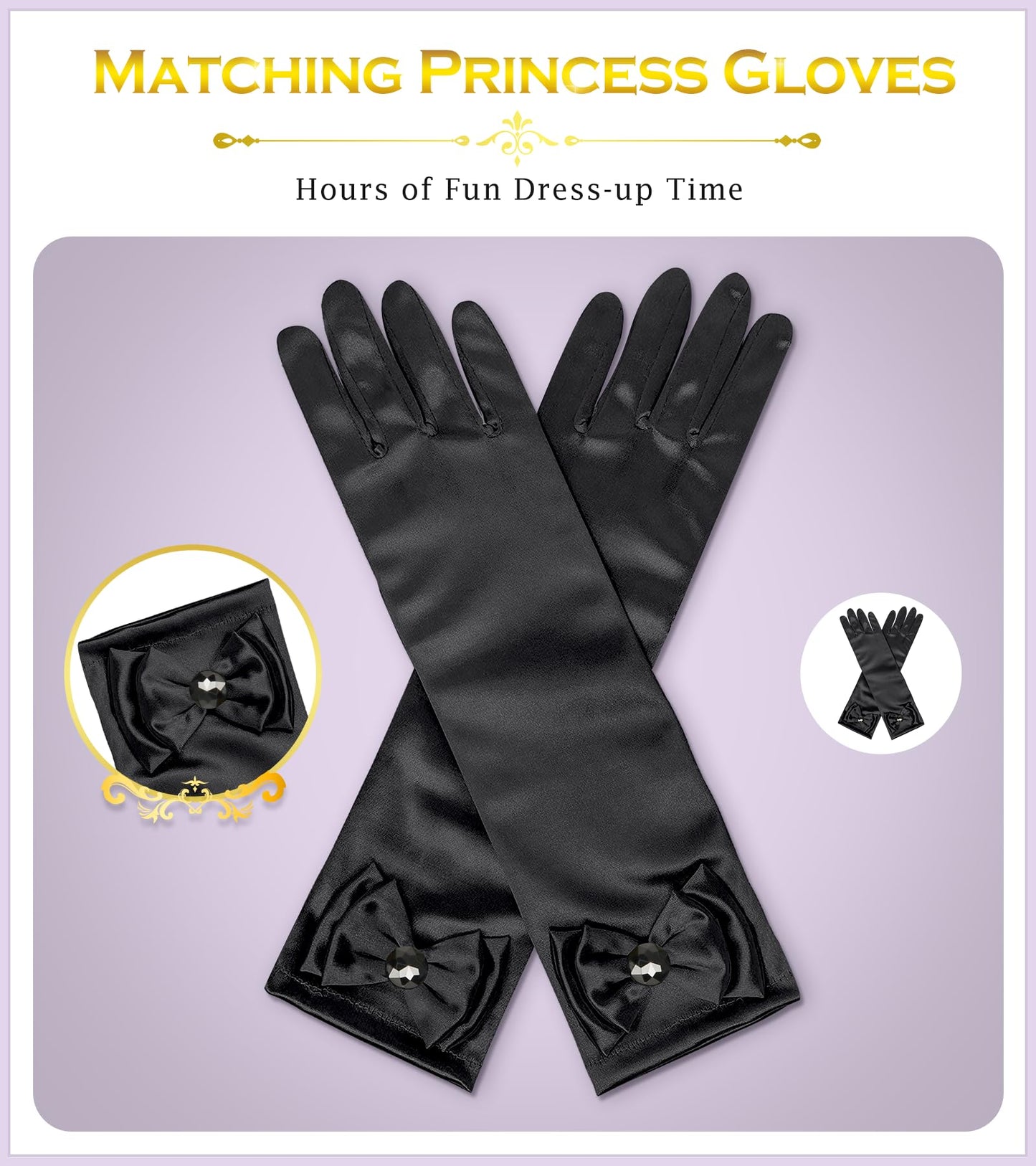 Bibuty Princess Dress Up Accessories Princess Gloves For Little Girls, Black Toddler Gloves For Girls Princess Dress Up Set, Cos