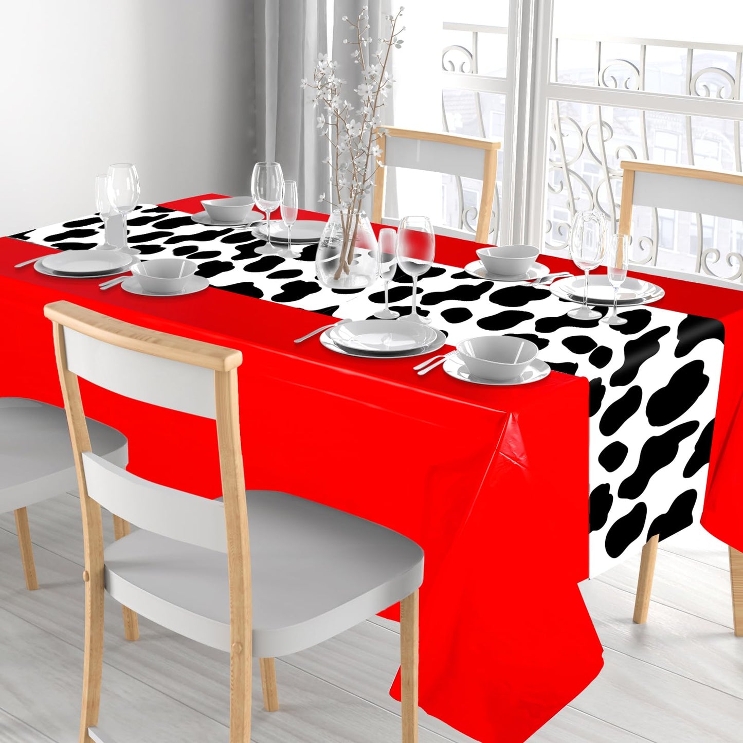 Remagr 3 Pcs 54 x 108 Inch Cow Tablecloth for Party Cowboy Cow Table Runner Print Table Cover Toy Rectangular Birthday Party Ins