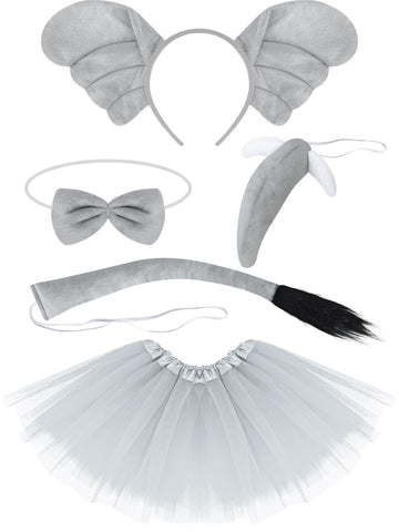 Luces Elephant Costume Set, Elephant Ears Headband Tutu Skirt Nose Tail Bowtie, Elephant Cosplay Accessories Party Dress Up