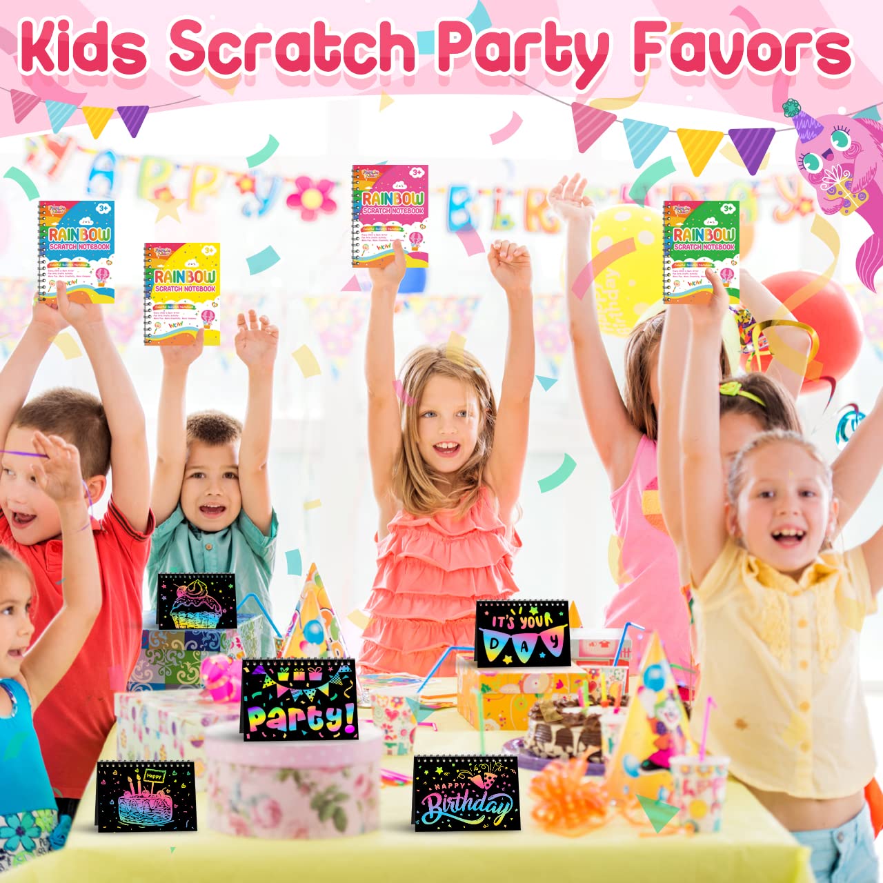 FEREDO KIDS Party Favors for Kids: 36 Pack Rainbow Scratch Art Notebook Back to School Students Classroom Gifts Bulk for Girls B