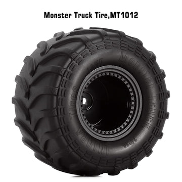 INJORA Monster Truck Wheel Rim Tires Set for Axial SCX24 FMS FCX24 and TRX4MT, 70 * 38mm, MT1012(Black)