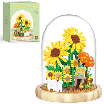 QARULUS Sunflower Flower Bouquet Building Toy Mini Bricks Flowers Set mature-themed Botanical Collection Friends Set DIY Plants Bonsai Tree Valentine's Christmas New Year Birthday for Women