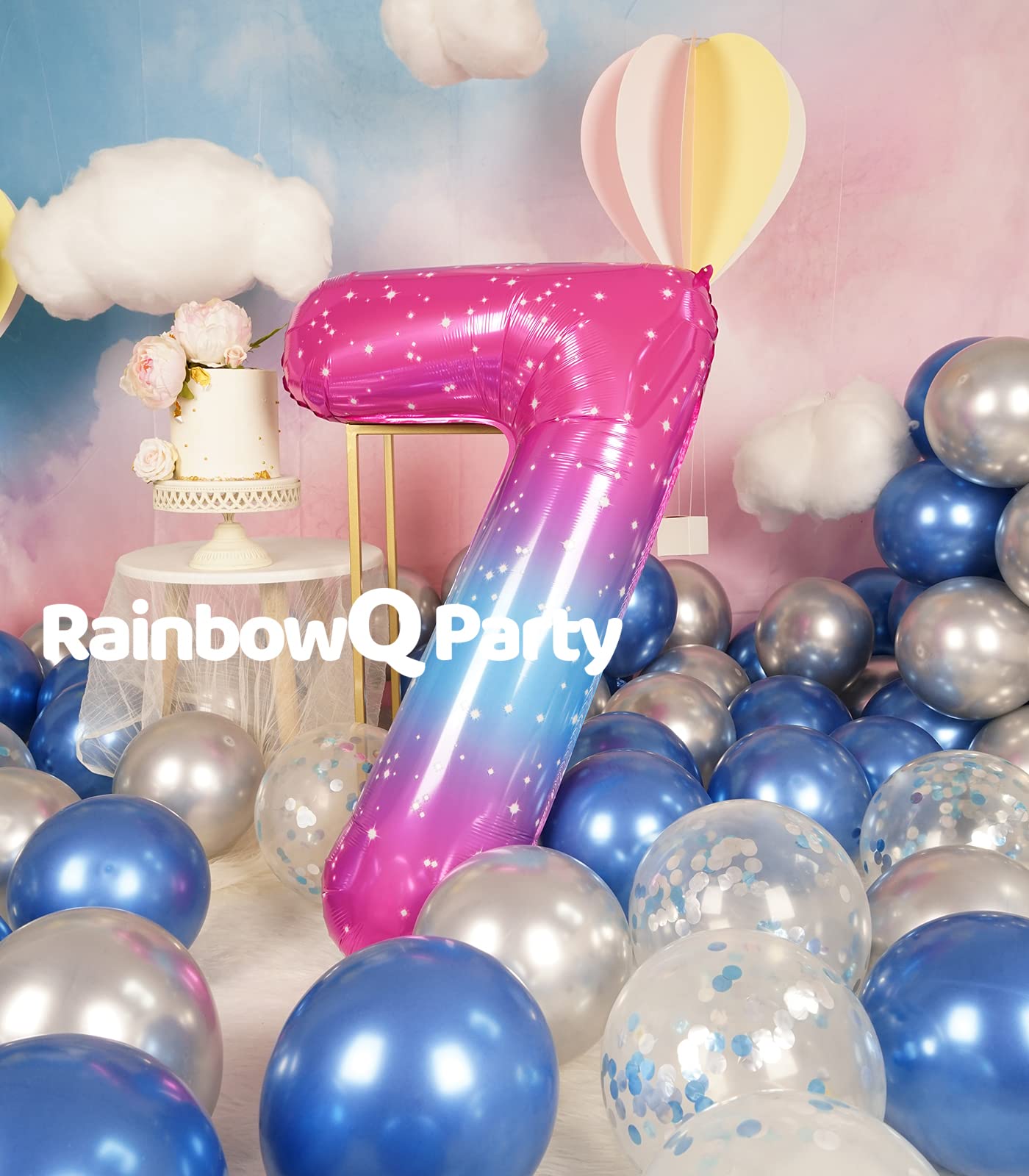 Rainbowq 7 Balloon Number 40 Inch For Boy Or Girl Big Starry 0-9 Foil Mylar Large 7 Number Balloon Happy 7Th Birthday Party Anni
