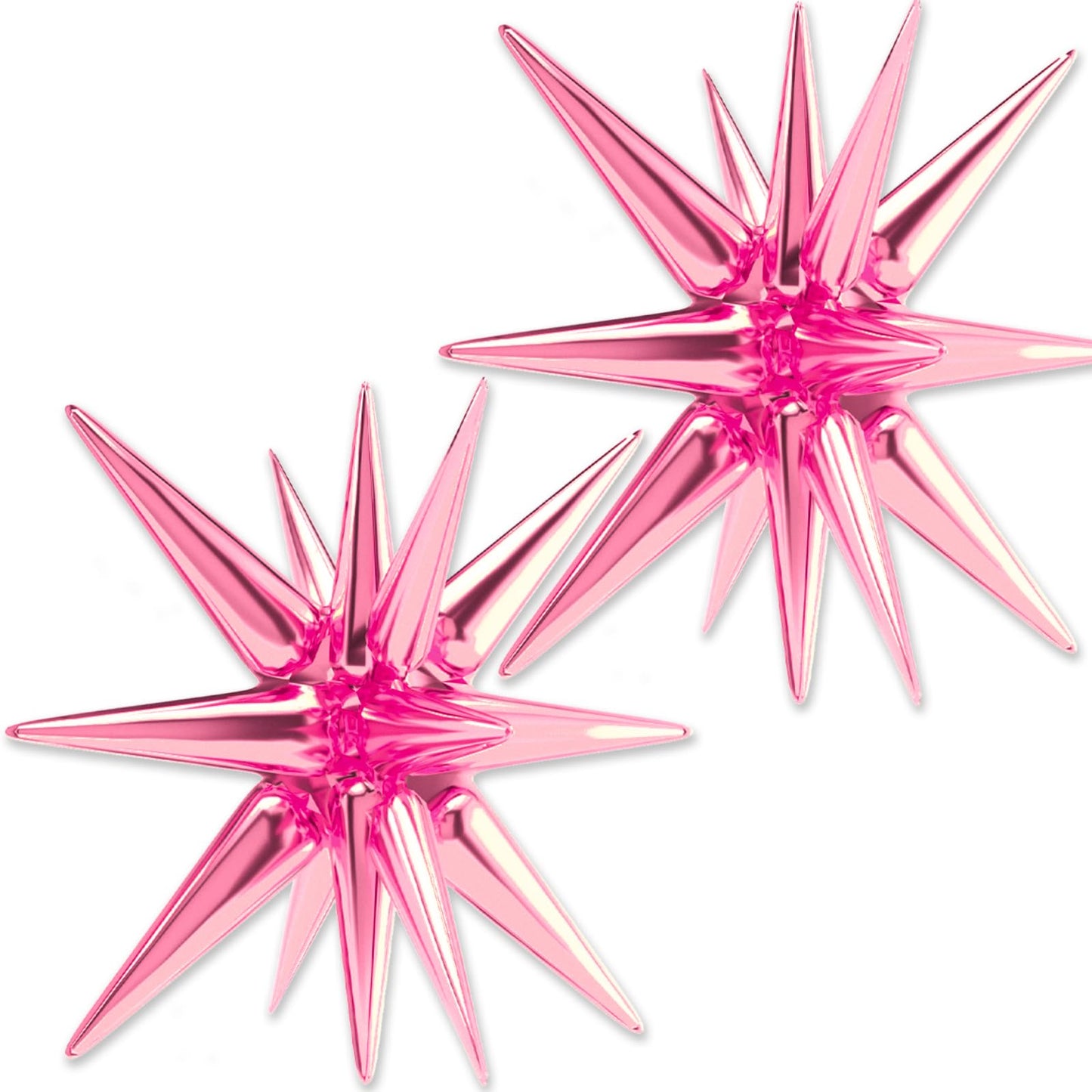Partywoo Pink Star Balloons, 2 Pcs 42 Inch Large 14-Pointed Starburst Balloons, One-Piece Star Explosion Balloons With Ribbon, Point Star Foil Balloons, Mylar Balloons For Birthday Party Decorations