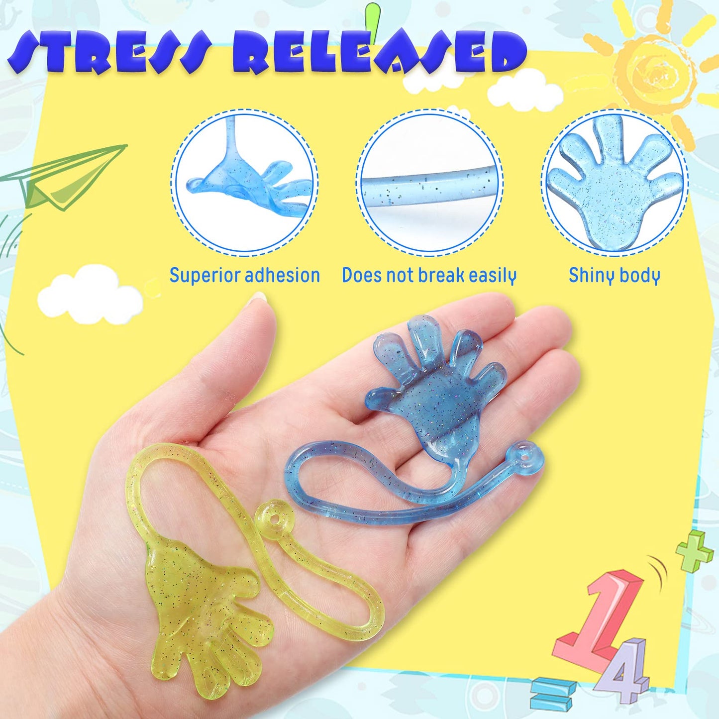 Leyndo 200 Pcs Glitter Sticky Hands Bulk Party Favors Sticky Hand for Kids Goodie Bag Stuffer Mini Stretchy Sticky Toys Kids Bir