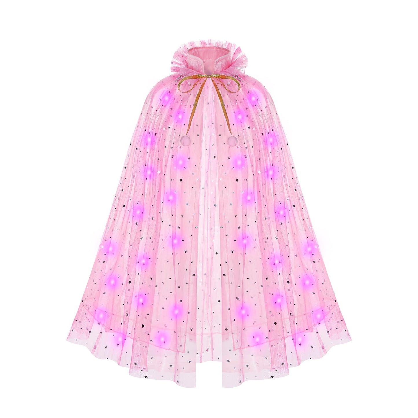 Hsctek Light Up Princess Cape, Pink Princess Dress Up Tulle Cape, Coloful Princess Outfit Costume Accessories Kids Toddlers Girls