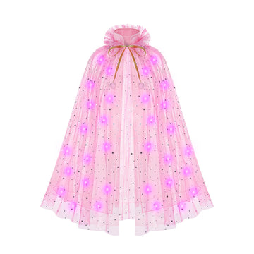 Hsctek Light Up Princess Cape, Pink Princess Dress Up Tulle Cape, Coloful Princess Outfit Costume Accessories Kids Toddlers Girls