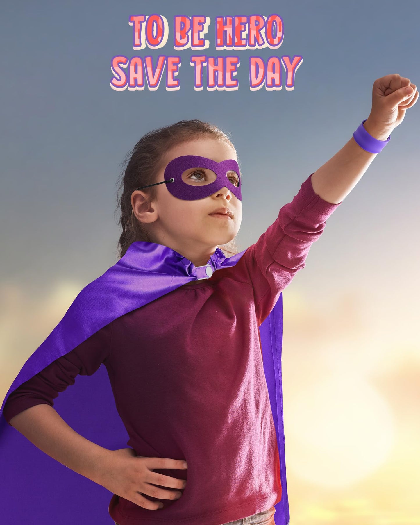 Jenaai 72 Sets Halloween Capes and Masks for Kids with Slap Bracelets Heroic Party Cosplay Group Dress up Costume