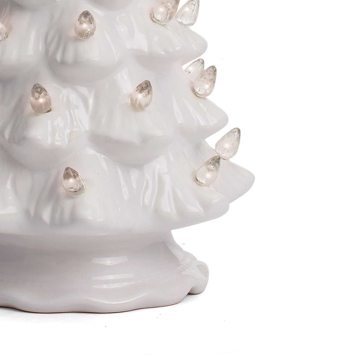 Milltown Merchants Ceramic Christmas Tree - 11.5" Lighted Vintage Tabletop Decor - White with Lights