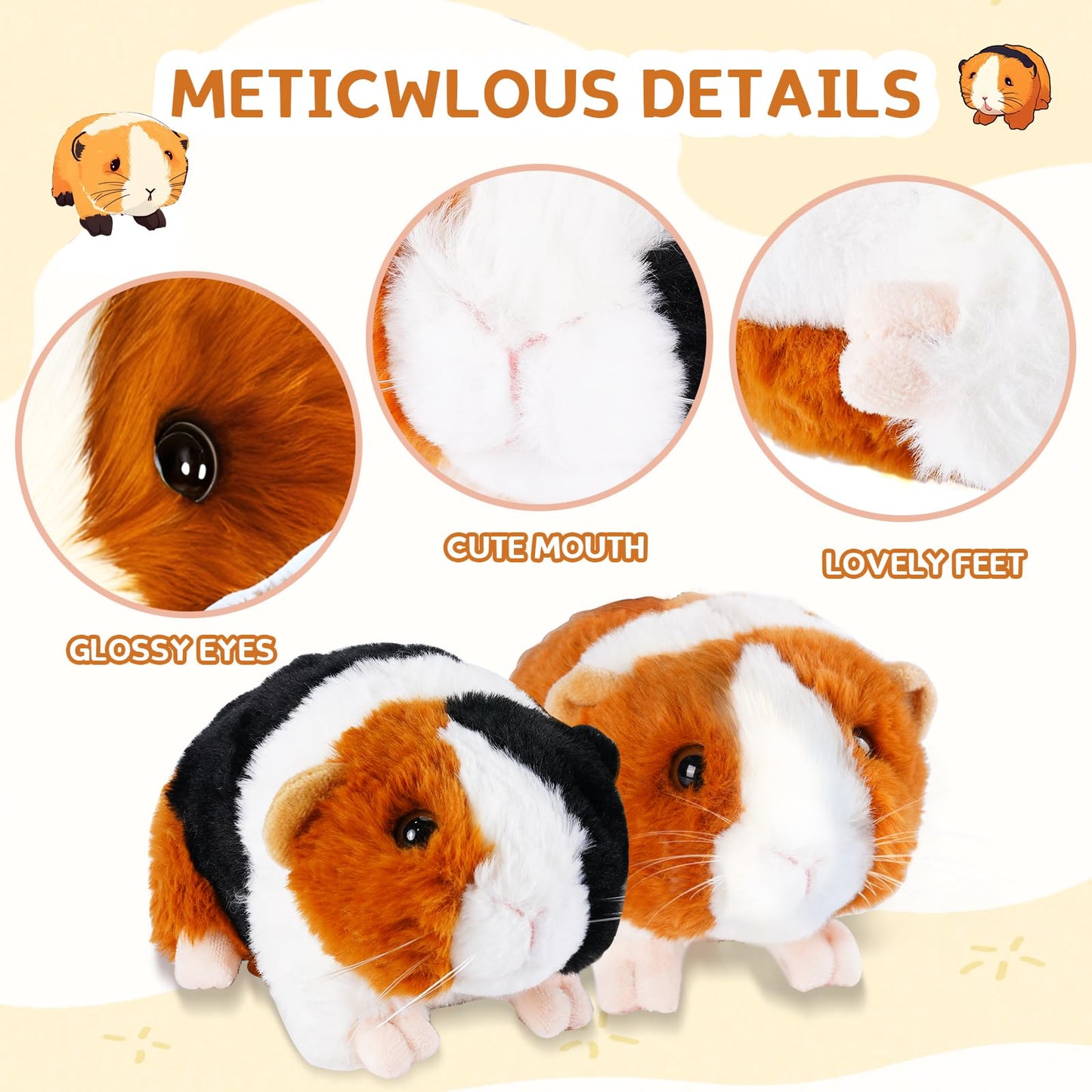 Mushplushies Guinea Pig Plush Stuffed Animal, Yellow-Brown, 7.5" Cotton Toy for Kids, Model GP-1PC-YL