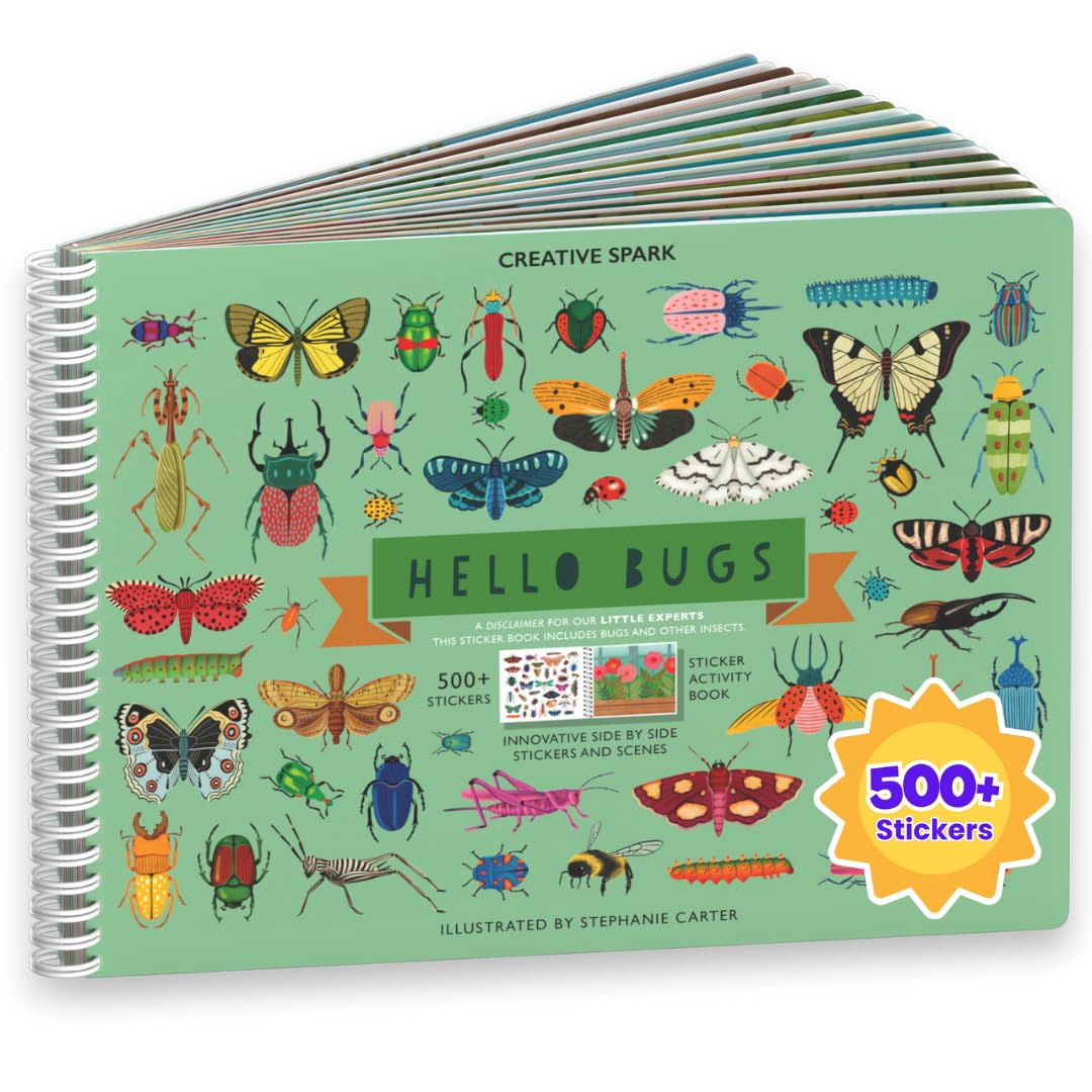 CUPKIN Hello Bugs Sticker Book for Kids 4-8 - 500+ Stickers & Coloring Book - Model SB-Bugs - Fun Insect Theme