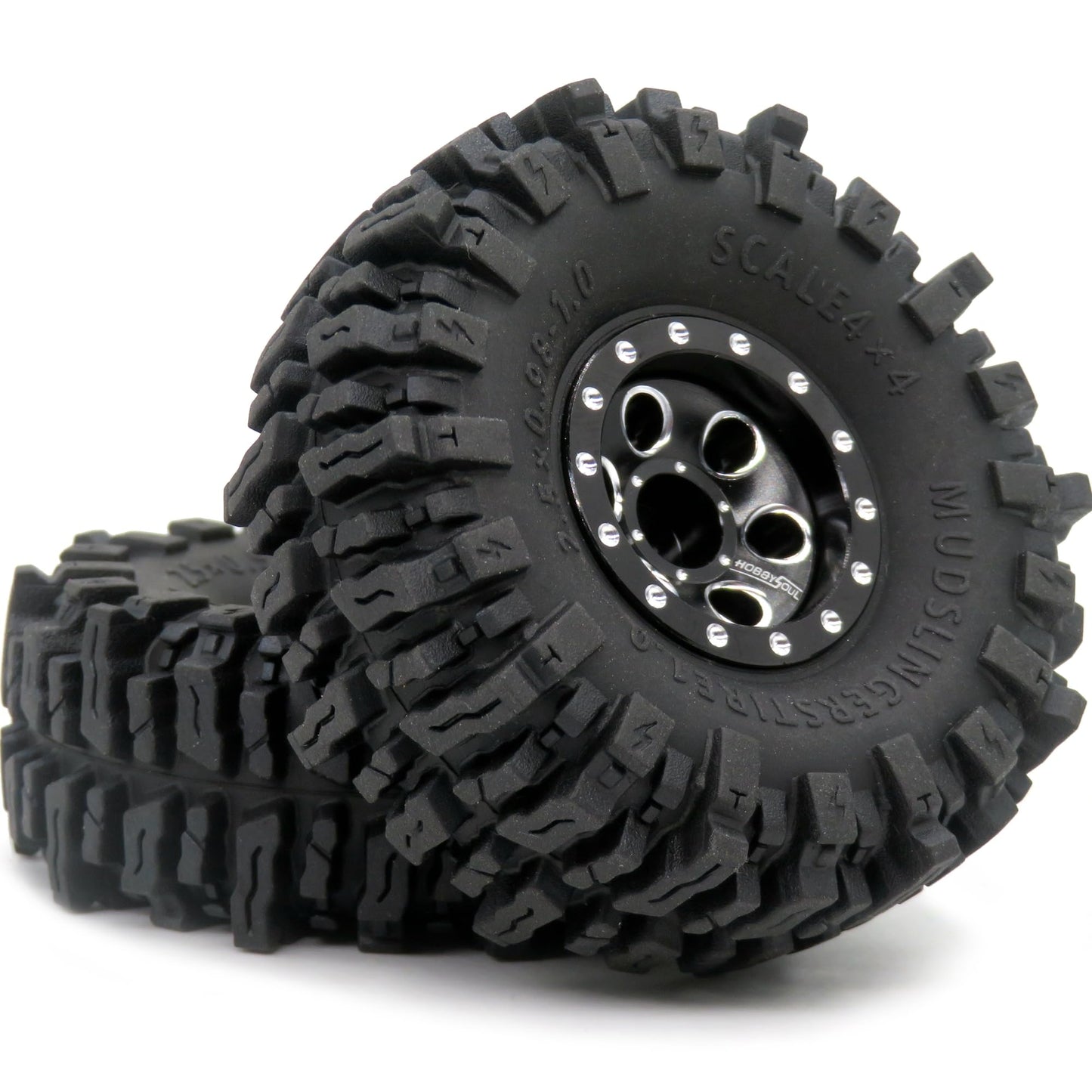 HOBBYSOUL 64mm tall 1.0 mud slingers tires and Adjustable Offset 1.0 beadlock wheels, 1.0 tires Heavy 1.0 beadlock wheels Rims F
