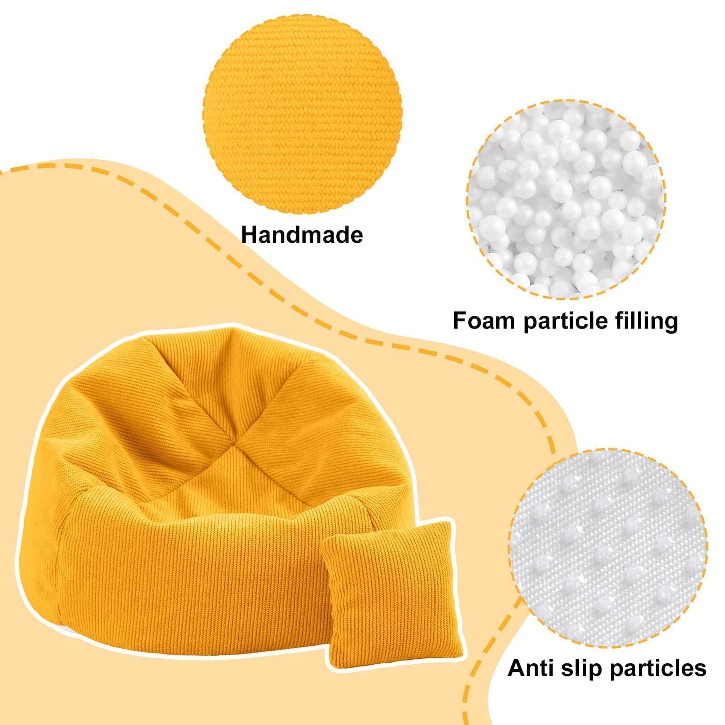 Doll Car Seat Compatible with Labubu  Handmade Bean Bag Chair for 15-17cm Doll  Anti-Slip Bottom  Cute Doll Accessories for Display  Fans&Collectors Gifts  Durable Corduroy Fabric (Yellow)