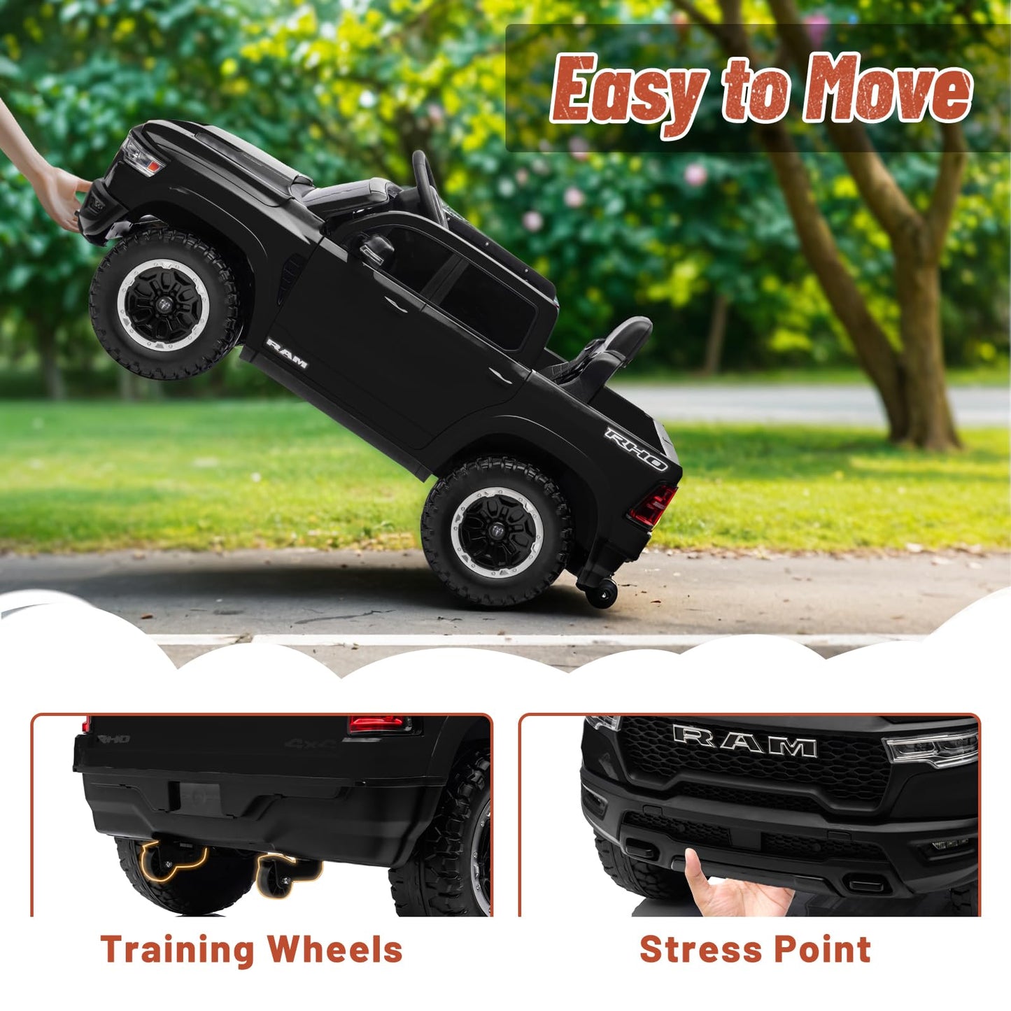 Segmart Licensed 2025 Dodge Ram 1500 Rho, 12V Ride-On Electric Truck For Kids With Remote Control, Battery Powered With Car Key/