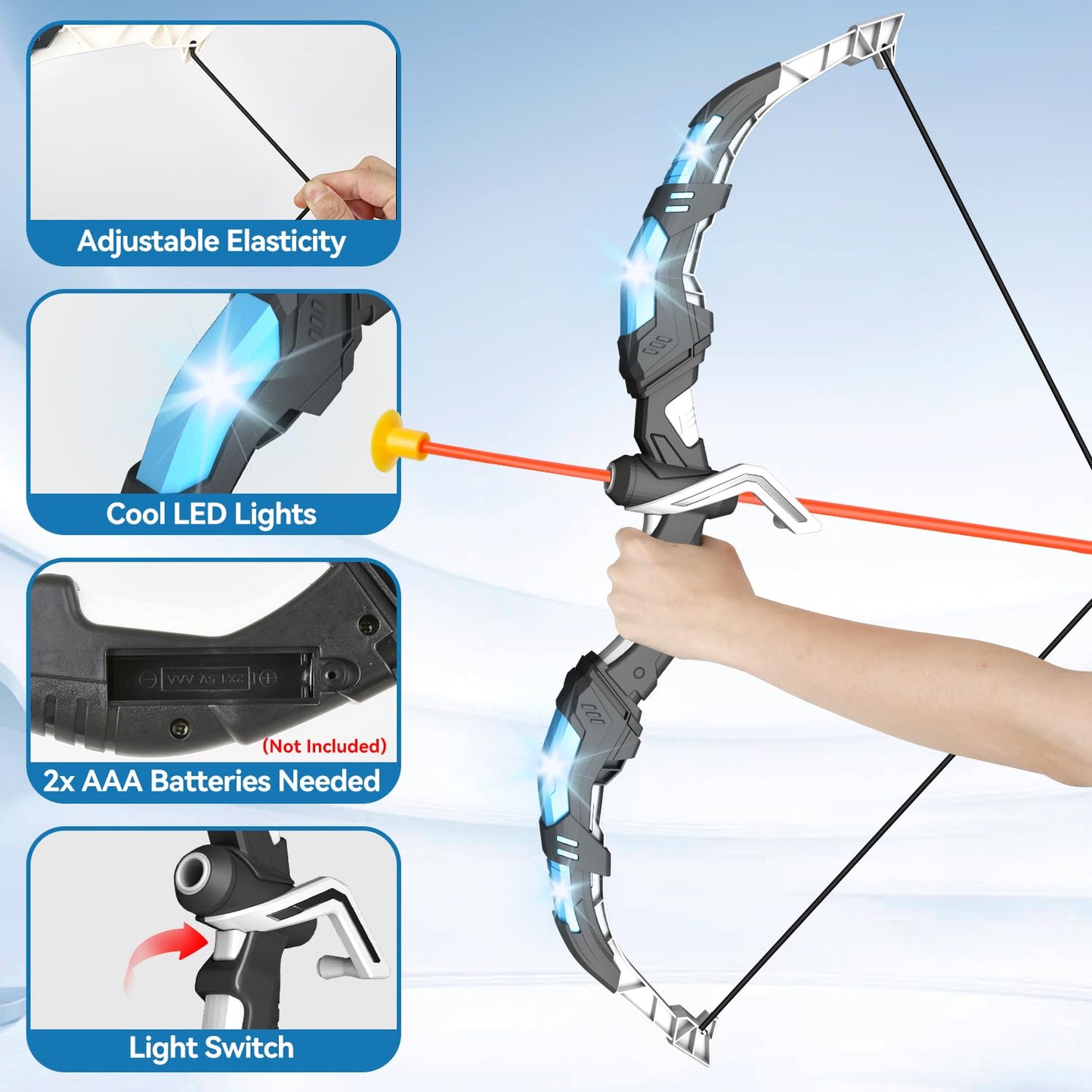 Yanlly Kids Bow And Arrow Set, Led Light Up Archery Toys Set For Kids Ages 4-8 8-12, With 10 Suction Cup Arrows, Target & Quiver
